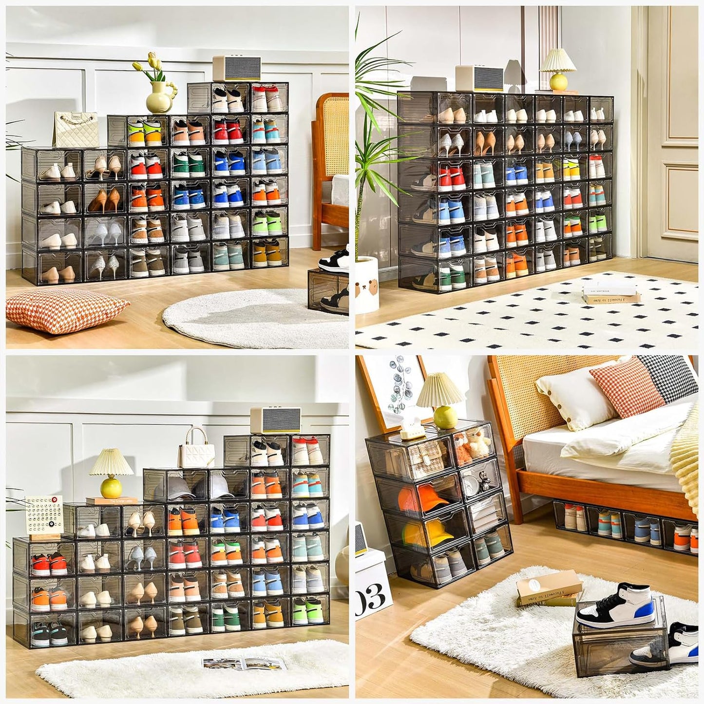 12 Pack Shoe Boxes Shoes Organizer, Shoe Storage Organizer Boxes with Magnetic Door, Clear Shoe Organizers Sneaker Storage Shoe Box for Women/Men, Fit up to US Size 12