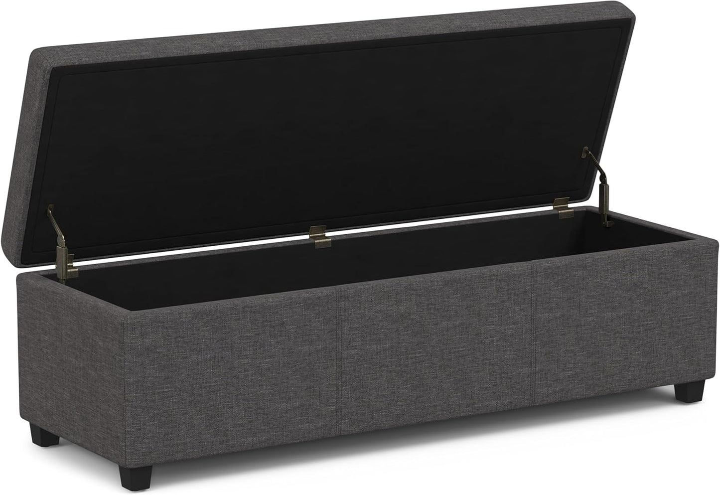 SIMPLIHOME Avalon 54 inch Wide Contemporary Rectangle Extra Large Storage Ottoman Bench in Slate Grey Polyester linen fabric, Assembled, For the Living Room, Entryway and Family Room
