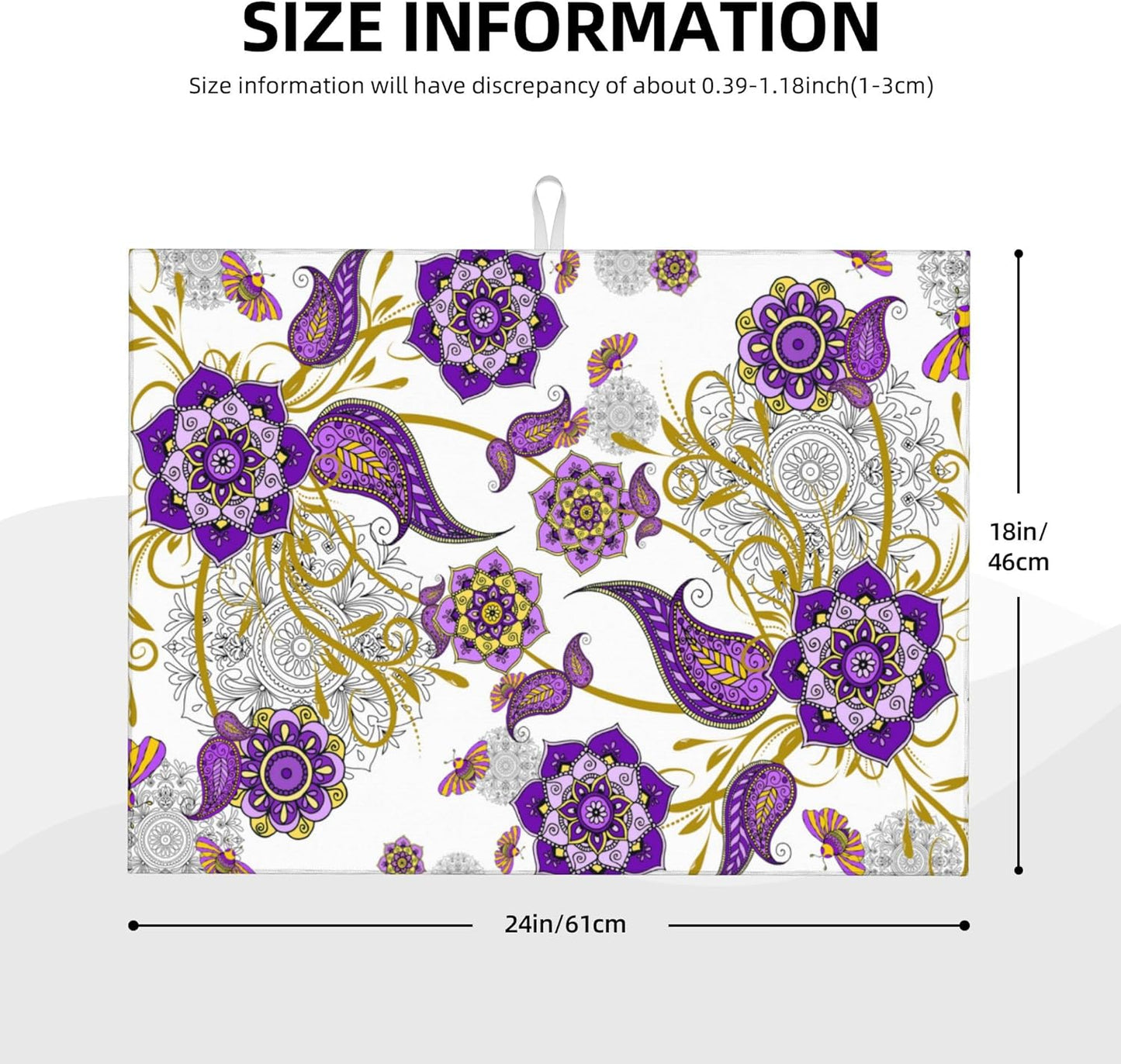 Purple Flower Kitchen Drying Mat Boho Floral Microfiber Dish Drainer Mat for Kitchen Counter Absorbent Reusable Washable 18x24 Inch Home Holiday Decor