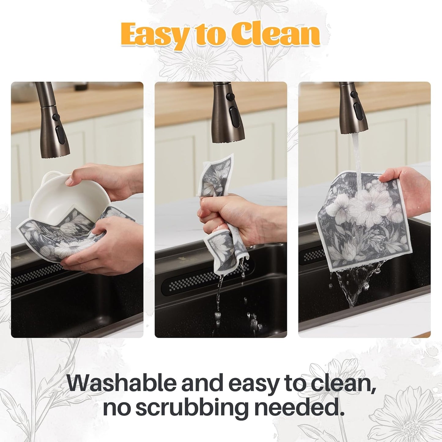 JOYMOOP 12 Pack Decorate Cleaning Cloth (Black White of Decorative Series), Reusable Absorbent Dish Towels, Non-Scratch Washable Rags for Cookware, Kitchen and Household Cleaning - 6.7×7.9 inch