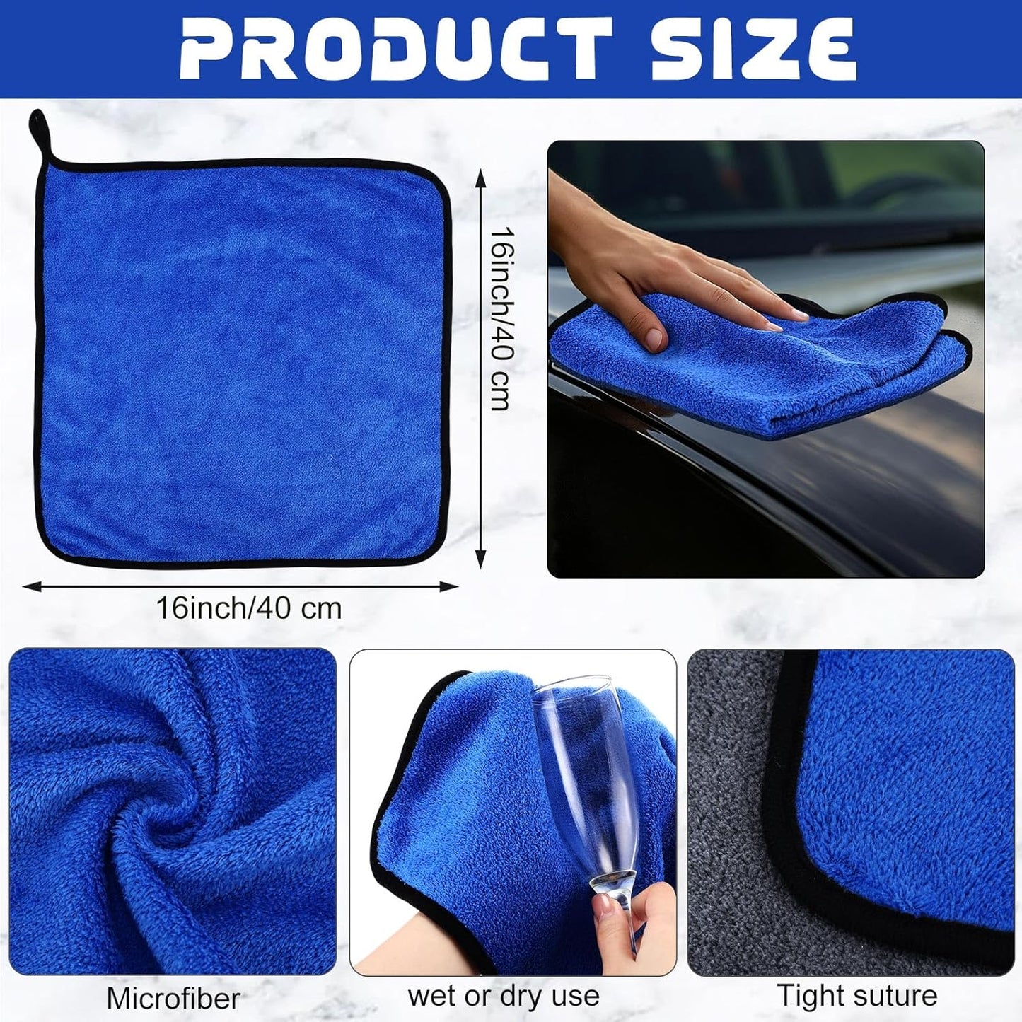 Tallew 50 Pcs Microfiber Towels 16 Inch x 16 Inch Microfiber Cloth Car Drying Towels for Cars Washing Polishing Office Windows Cleaning Household Supplies (Blue,Gray)