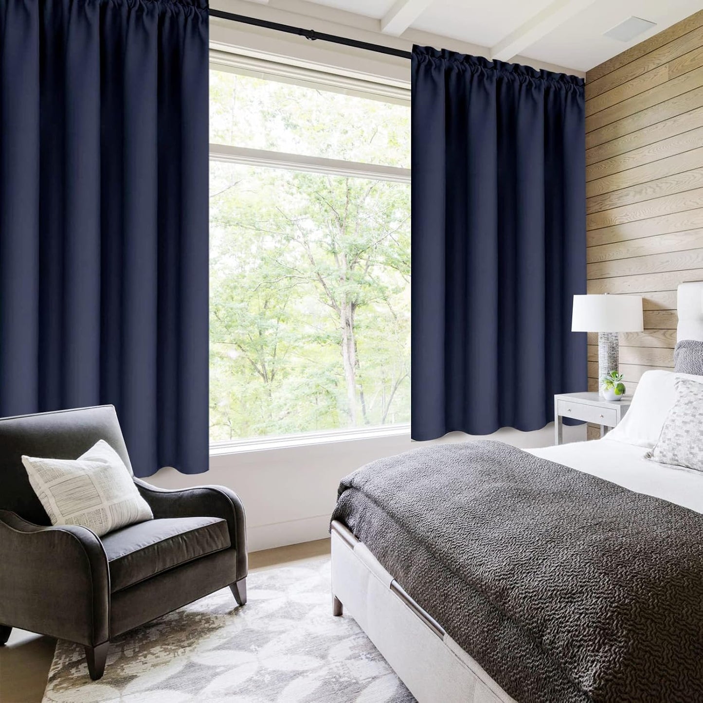 DWCN Navy Room Darkening Blackout Curtains - Thermal Insulated Privacy Energy Saving Window Curtain Drapes 38 x 45 inch Length, Set of 2 Bedroom Living Room Curtains