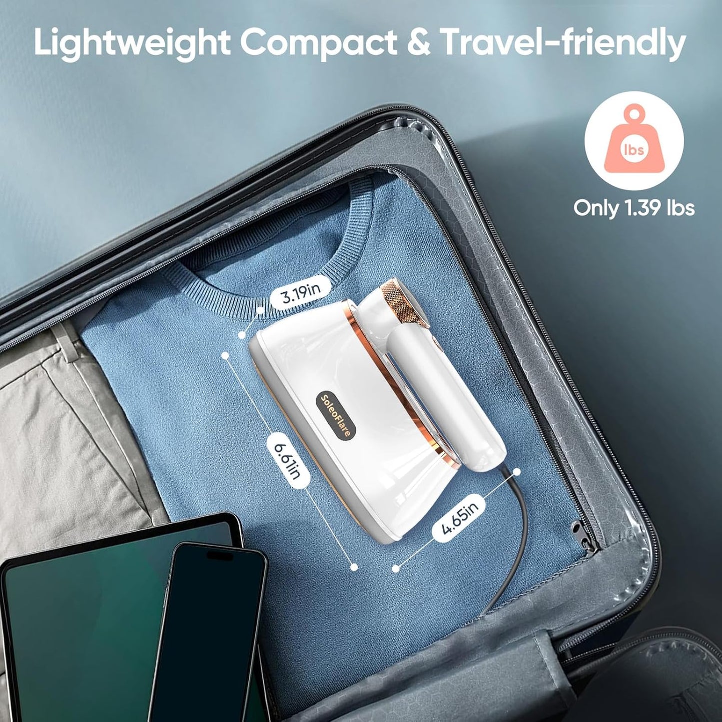 Steamer for Clothes & Iron 2in1, 1200W Travel Steam Iron, 5 Modes LCD, 180ml for 20 Min Steam, UL 141 Tests Passed, White, 120V