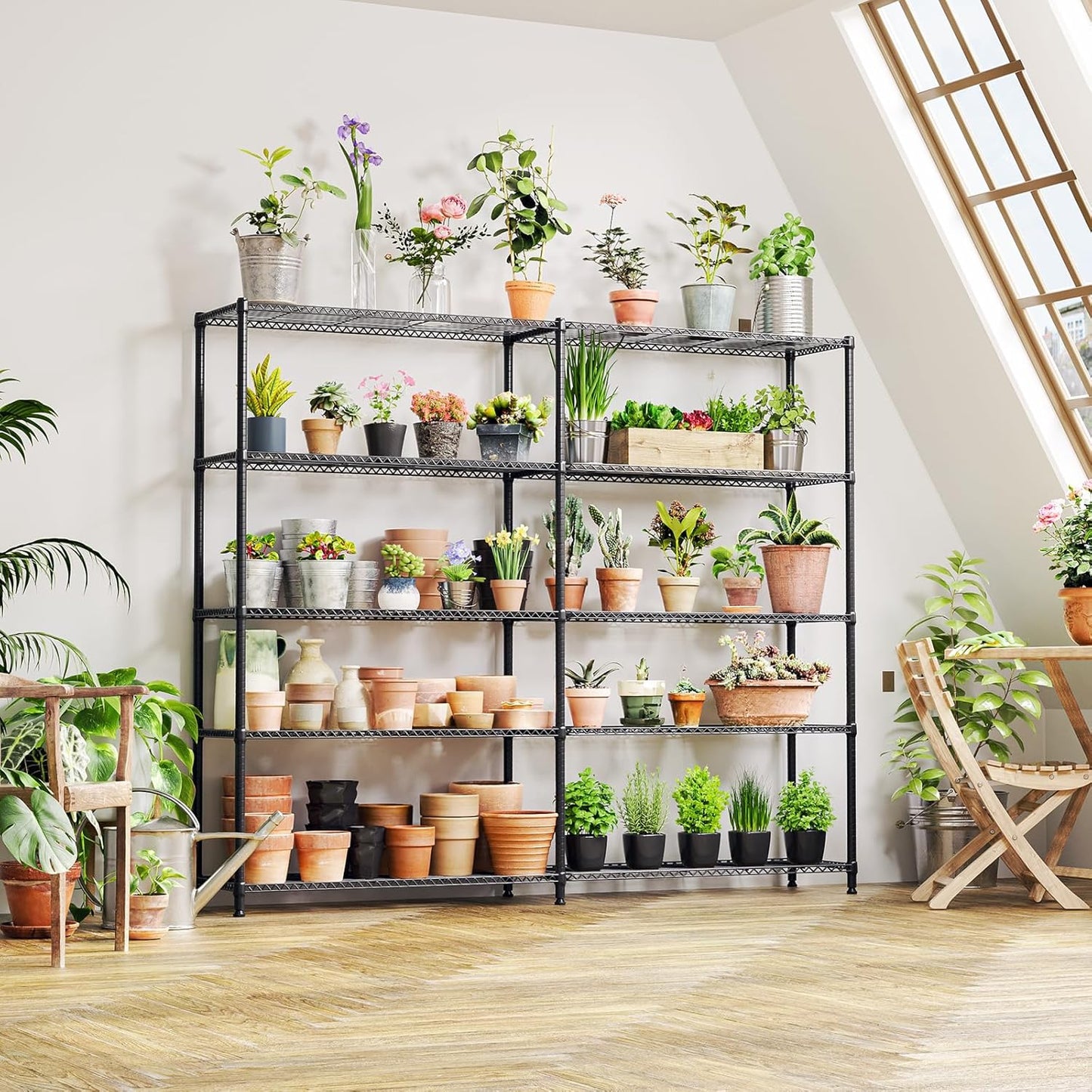 IZEUK Linked Storage Racks, DIY Adjustable Heavy Duty Metal Shelving Unit for Corner, Ideal for Kitchen, Garage, Warehouse, and Garden (Black, 15.7" D x 33.5" W x 70.5" H, 1433 lbs Capacity)