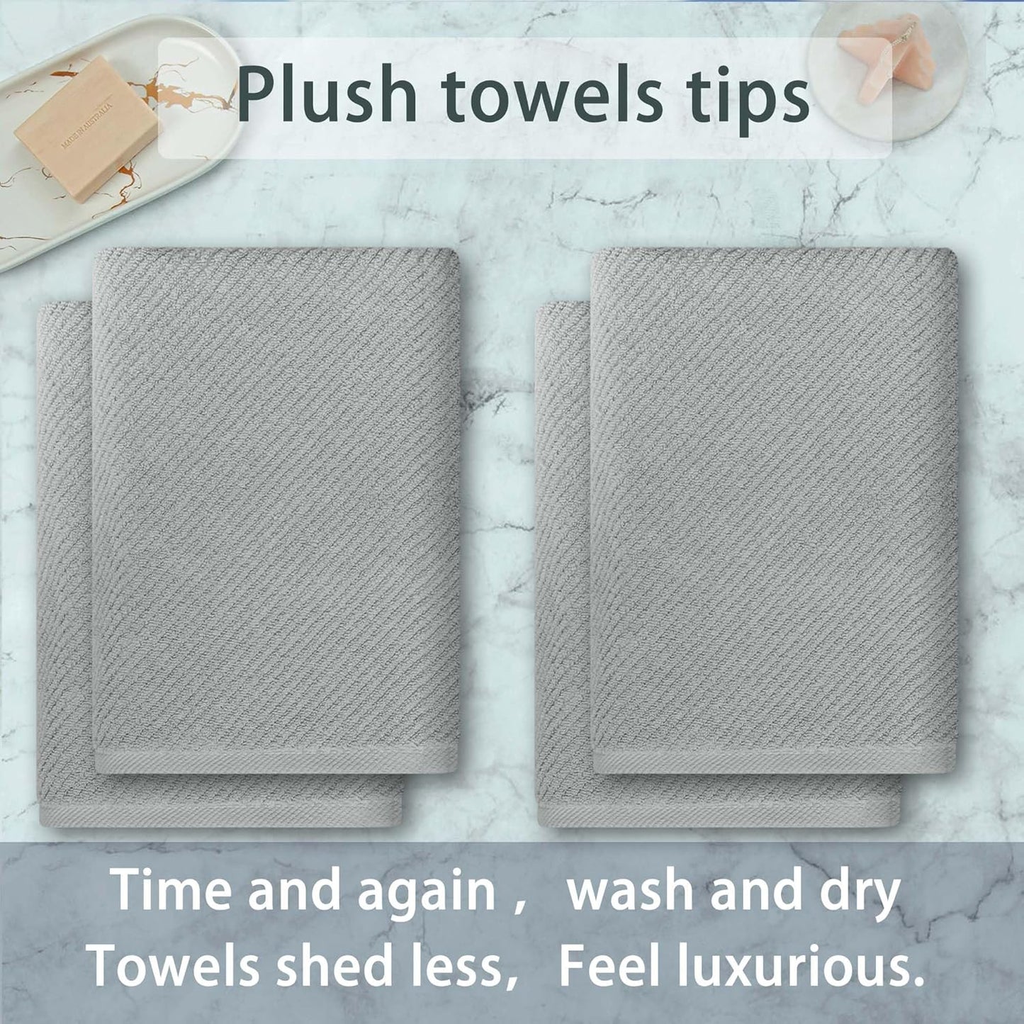 VOOVA & MOVAS Grey Bath Towels, Large 30" x 56" - 100% Cotton | Quick Dry | Light Weight | Thick | Soft | Absorbent, Bath Towels Set for Bathroom, Luxury Shower Towel, Towel Gift Set, Gray