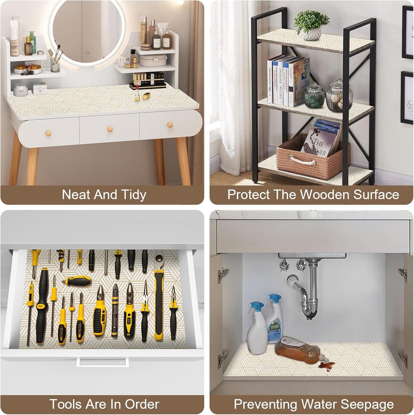 OcePor Non-Adhesive Drawer and Shelf Liner 12IN x 20FT，Non Slip Cabinet and Cupboard Liner, Kitchen Cabinet Liners for Shelves, Waterproof Drawer Shelf Liners for Cabinets/Bathroom Cupboard