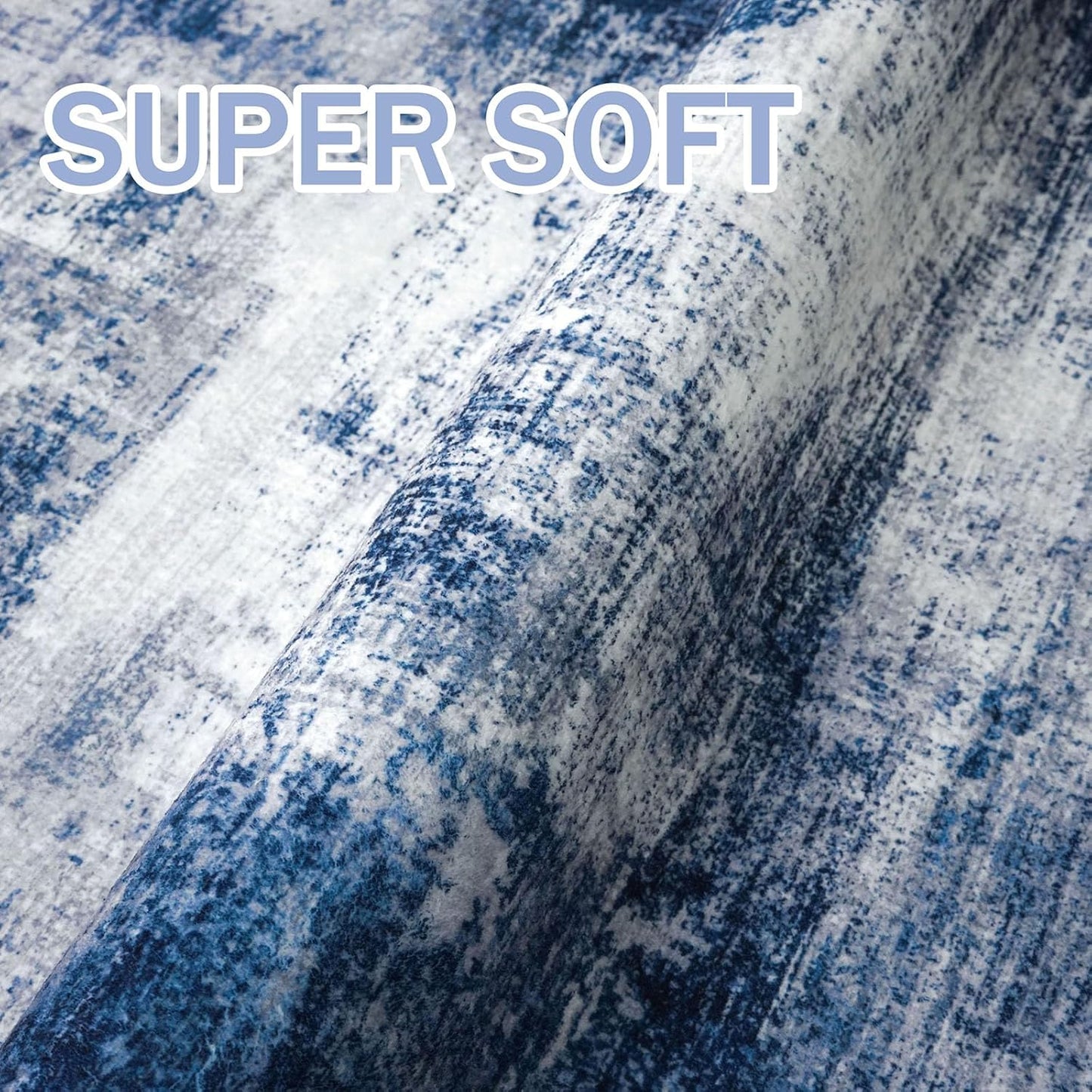 IOHOUZE Abstract Runner Rug 2x10 Ft Washable Runners for Hallways, Non Slip Kitchen Runner Printed Faux Wool Entryway Runner Indoor, Modern Abstract Floor Carpet for Hall Kitchen, Navy/Grey