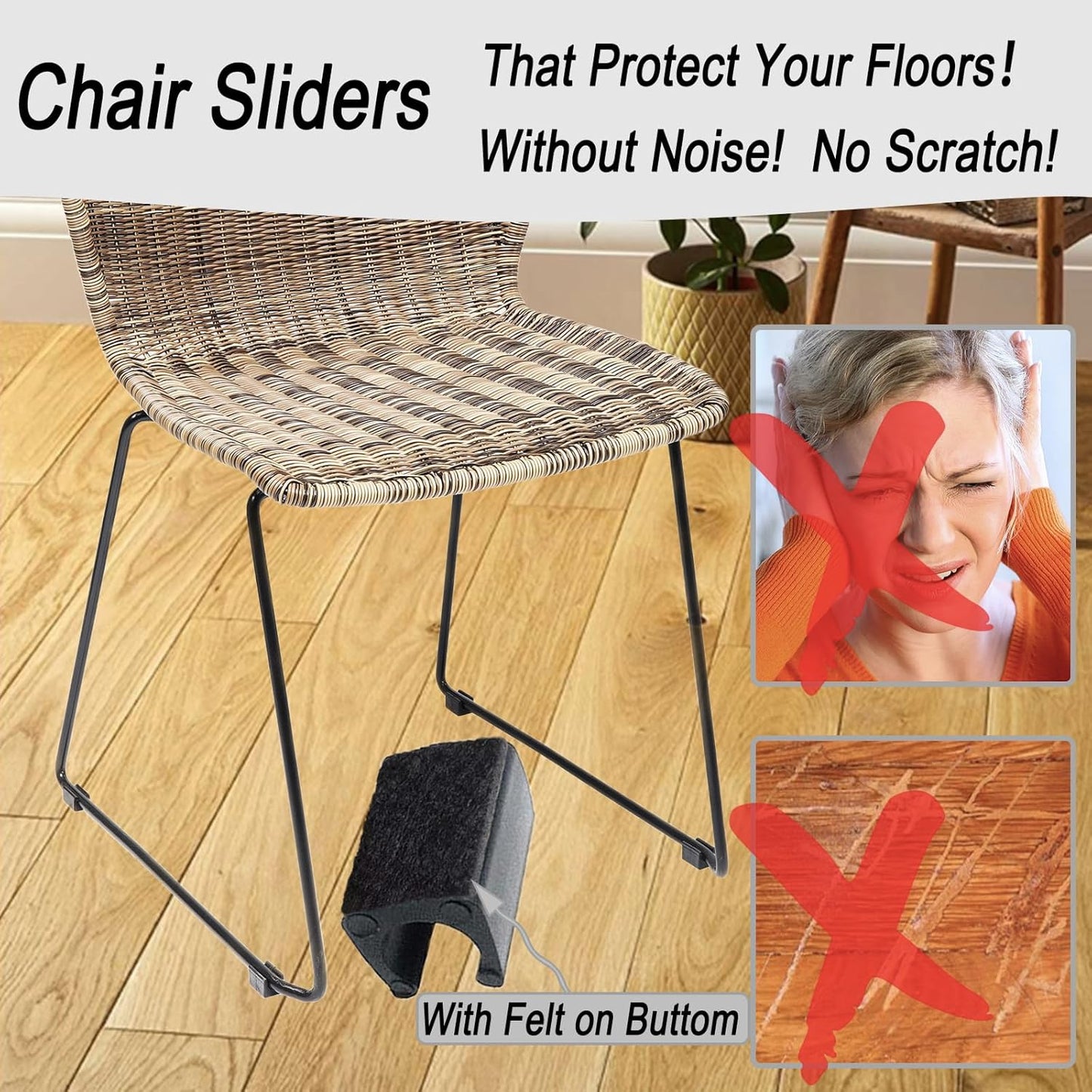 Rectangle U Shaped Chair Leg Tips Caps with Felt Pads,Furniture Feet Protector Slide Smoothly Glides No Scratches No Noise Protect Hardwood Floor,Fit 10mm(25/64inch) Diameter Tubular Leg (Black 24PCS)