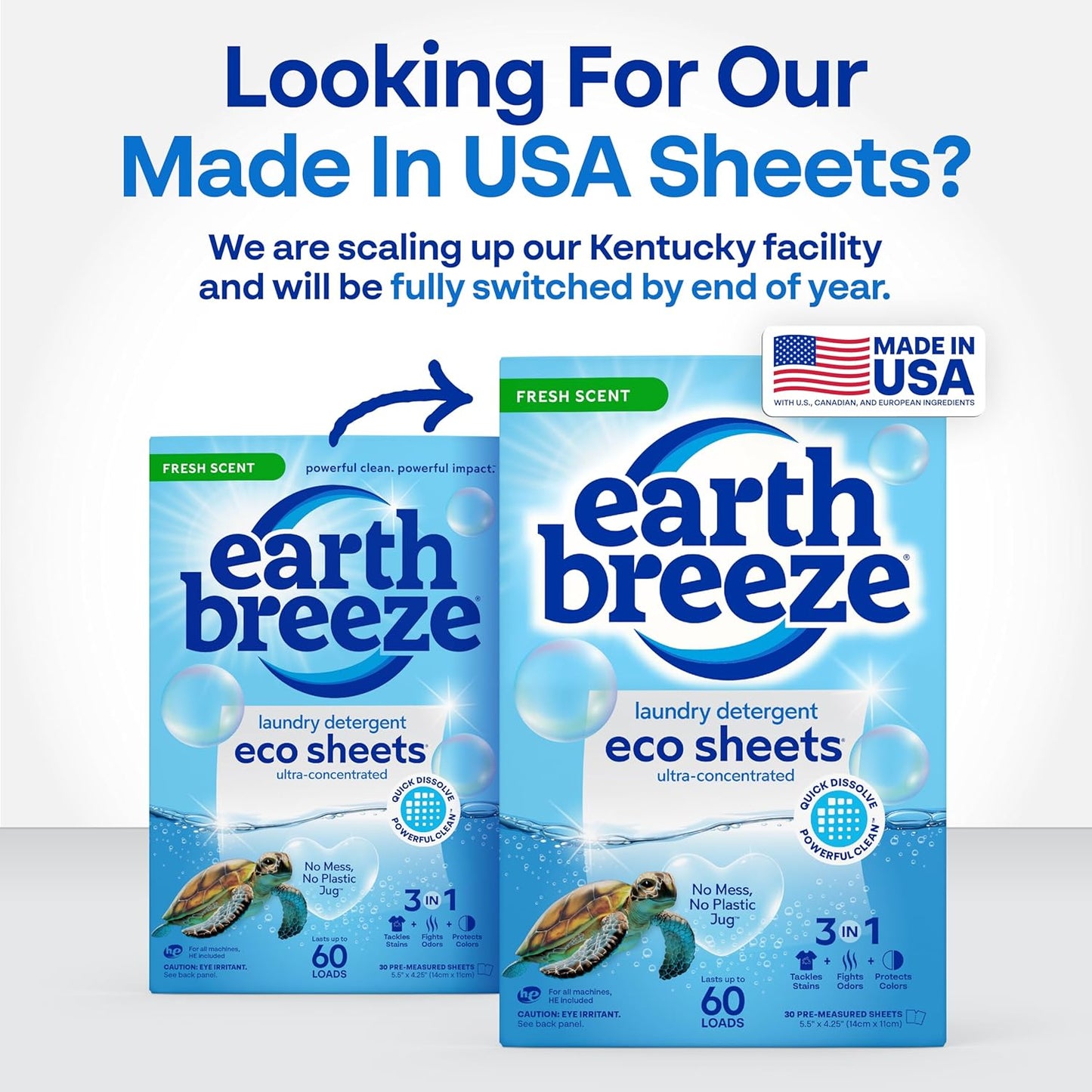 Earth Breeze Laundry Detergent Sheets Fresh Scent - 60 Loads Eco Liquidless Soap - Travel-Friendly for Hot & Cold Cycles, Tackles Tough Stains & Odors - Gentle on Skin, 30 Ct