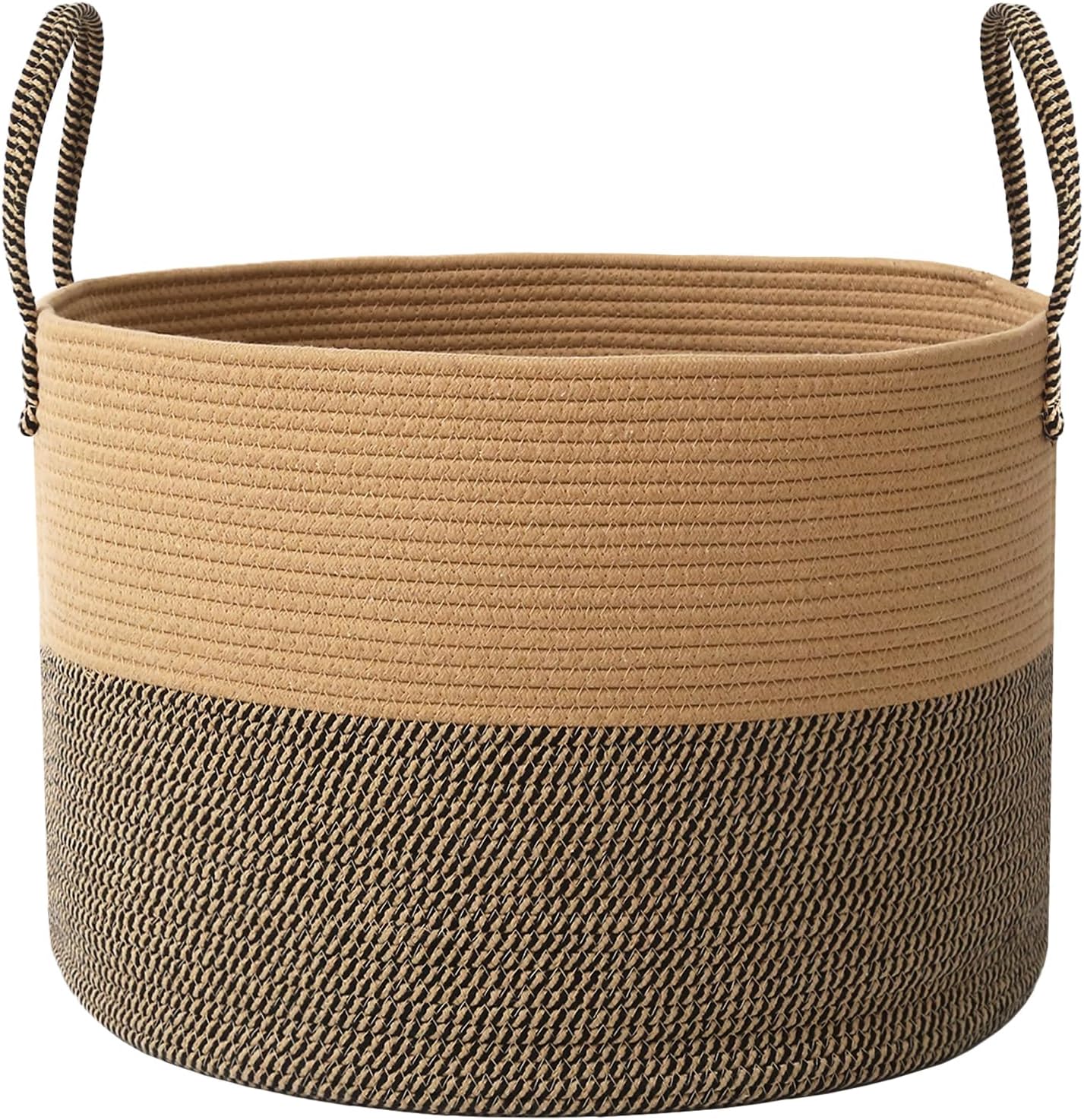Woven Blanket Basket,115L Large Rope Storage Bin with Handles, Organizer for Blankets Toys Book and Clothes, Laundry Basket for Living Room Bedroom Nursery,Jute&Black
