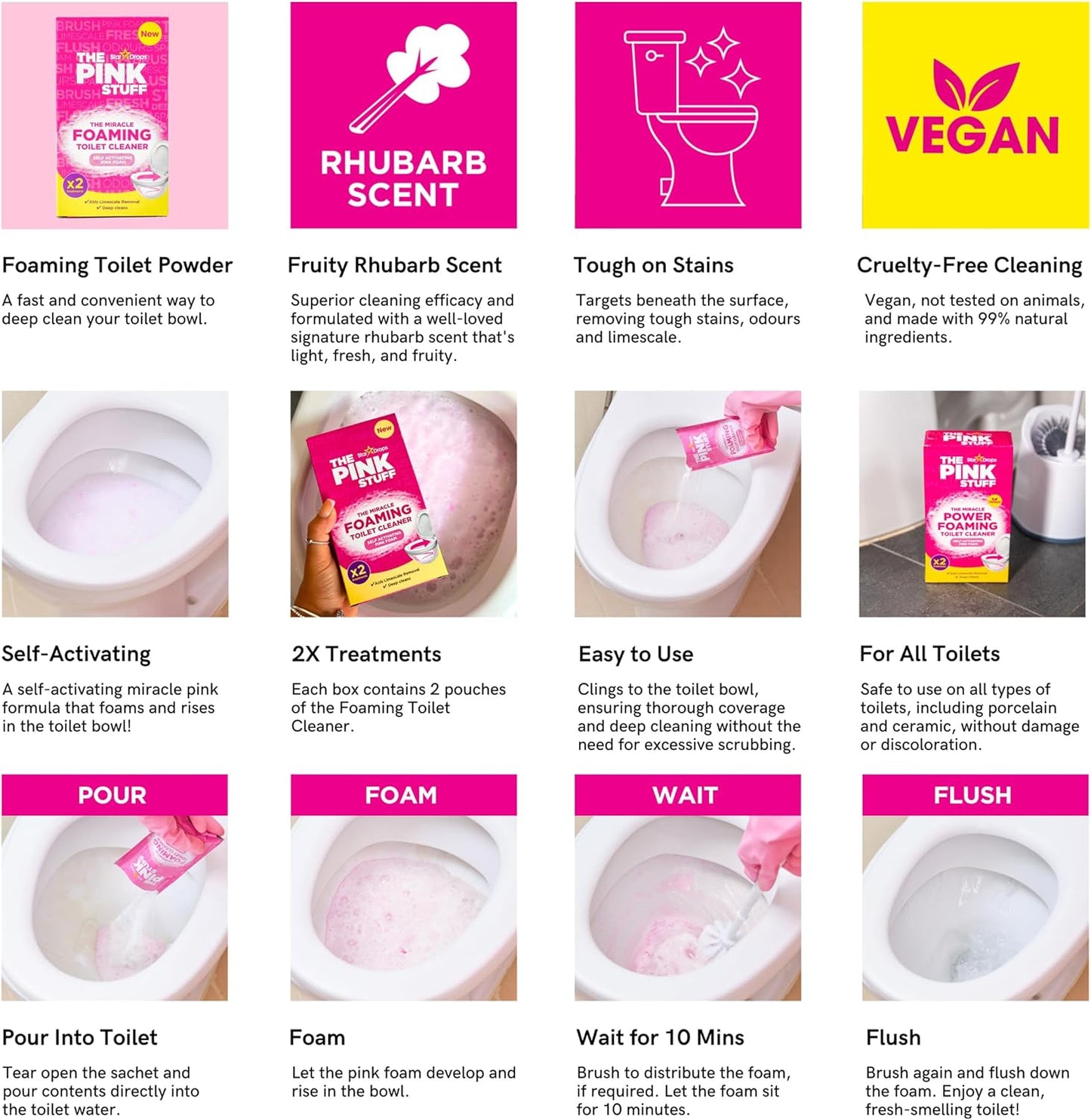 Stardrops - The Pink Stuff - The Miracle Power Foaming Toilet Cleaner - 2 Treatments - Self Activating Pink Foam Pack of 1 (7 Ounce)