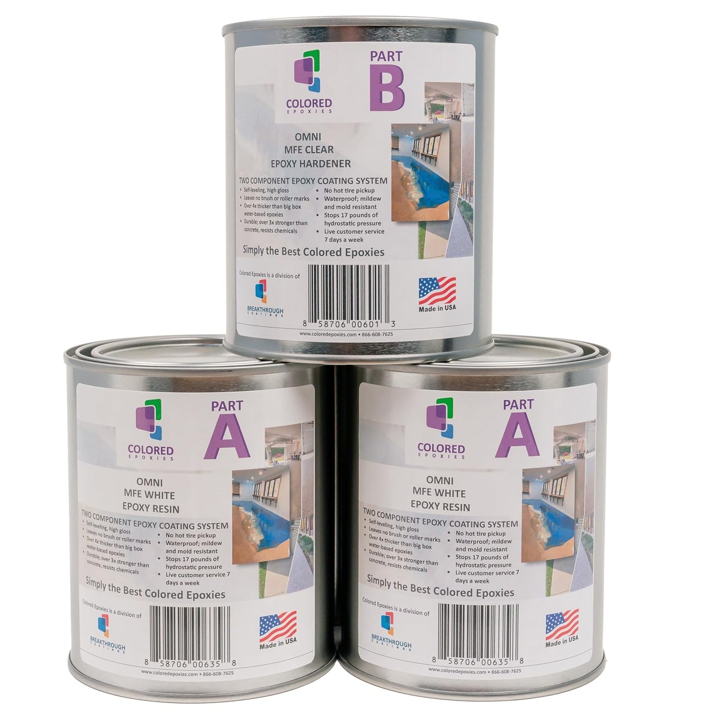 Coloredepoxies 10013 White Epoxy Resin Coating Made with Beautiful and Vibrant Pigments, 100% solids, For Garage Floors, Basements, Concrete and Plywood. 3 Quart Kit