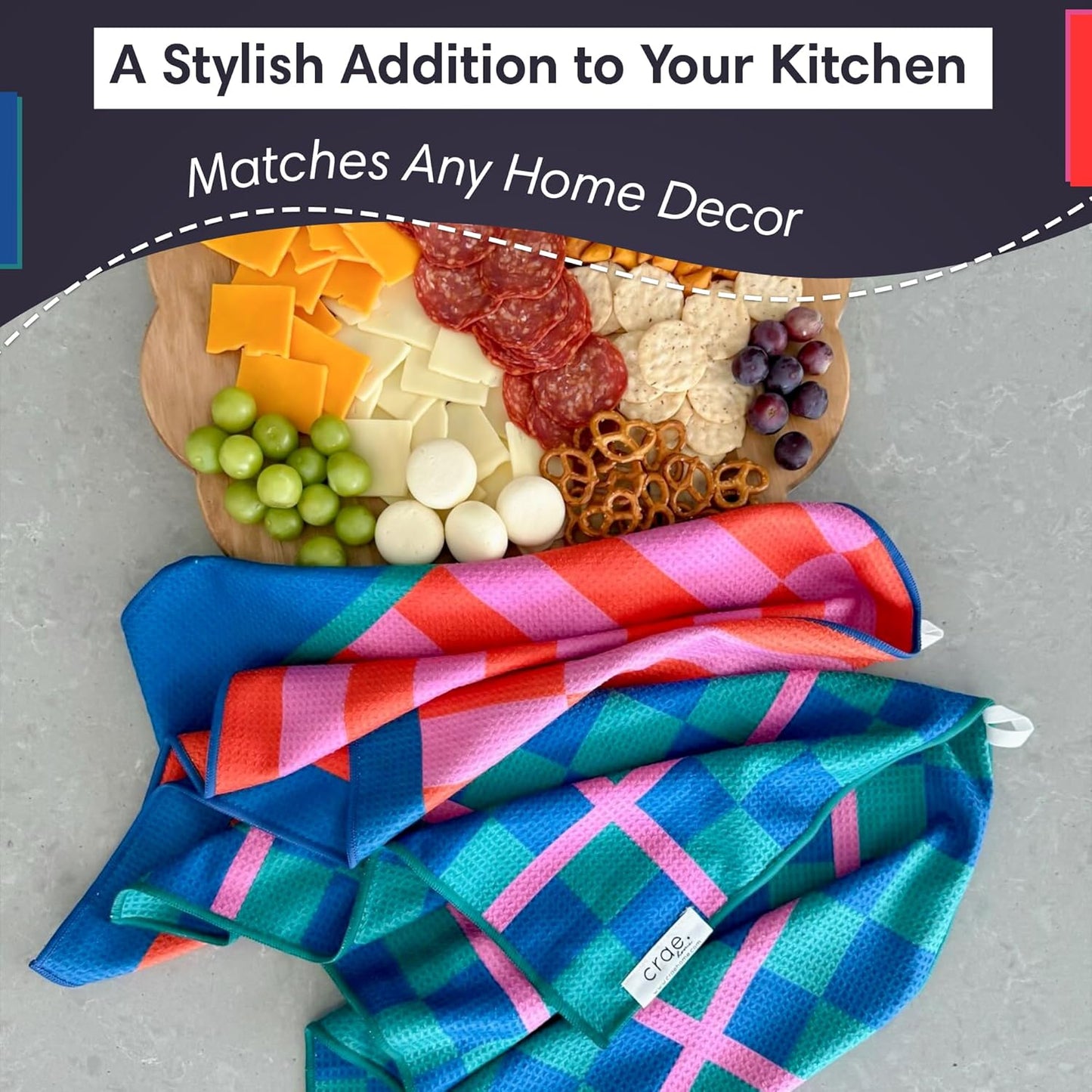 2 Double Sided Microfiber Hand Towels, 17x27 Inches Waffle Design Kitchen Towels Set, Durable & Soft Fast Drying Hand Wash Cloth, Everyday Use Dishcloth at Home (Collins/Marine)