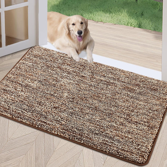 REFETONE Indoor Doormat, Front Door Mat 36"x59" Absorbent Rubber Backing Non Slip Door Mats, Washable Low-Profile Inside Floor Mat Door Rugs for Entryway, Resist Dirt Mud Mat for Dogs, Coffee/Brown
