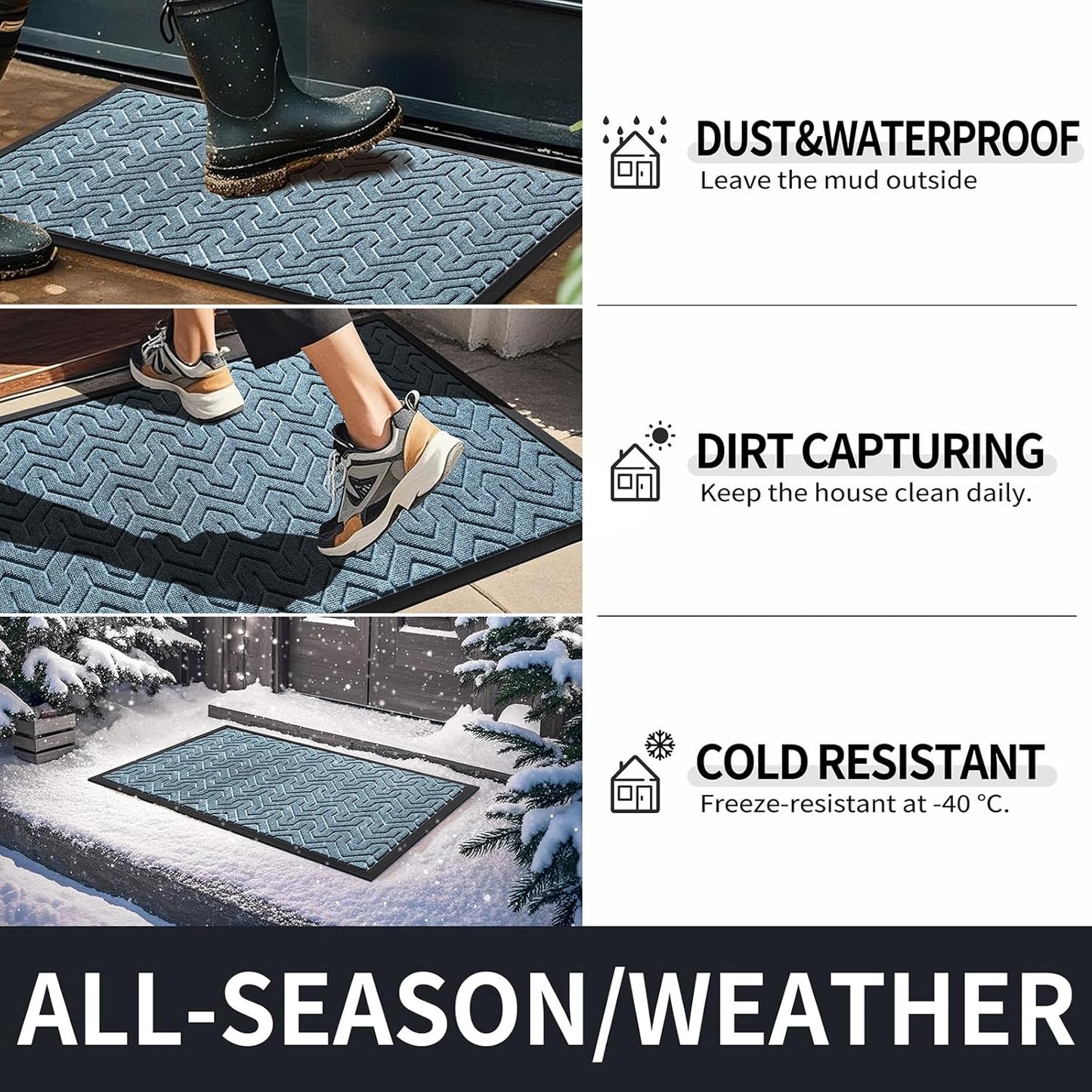 Yimobra Large Door Mat Outside Entrance 47x32, Waterproof Heavy Duty Outdoor Mats for Front Door, Non Slip Rubber Entry Mat for Garage Patio, Easy Clean, Mix Blue