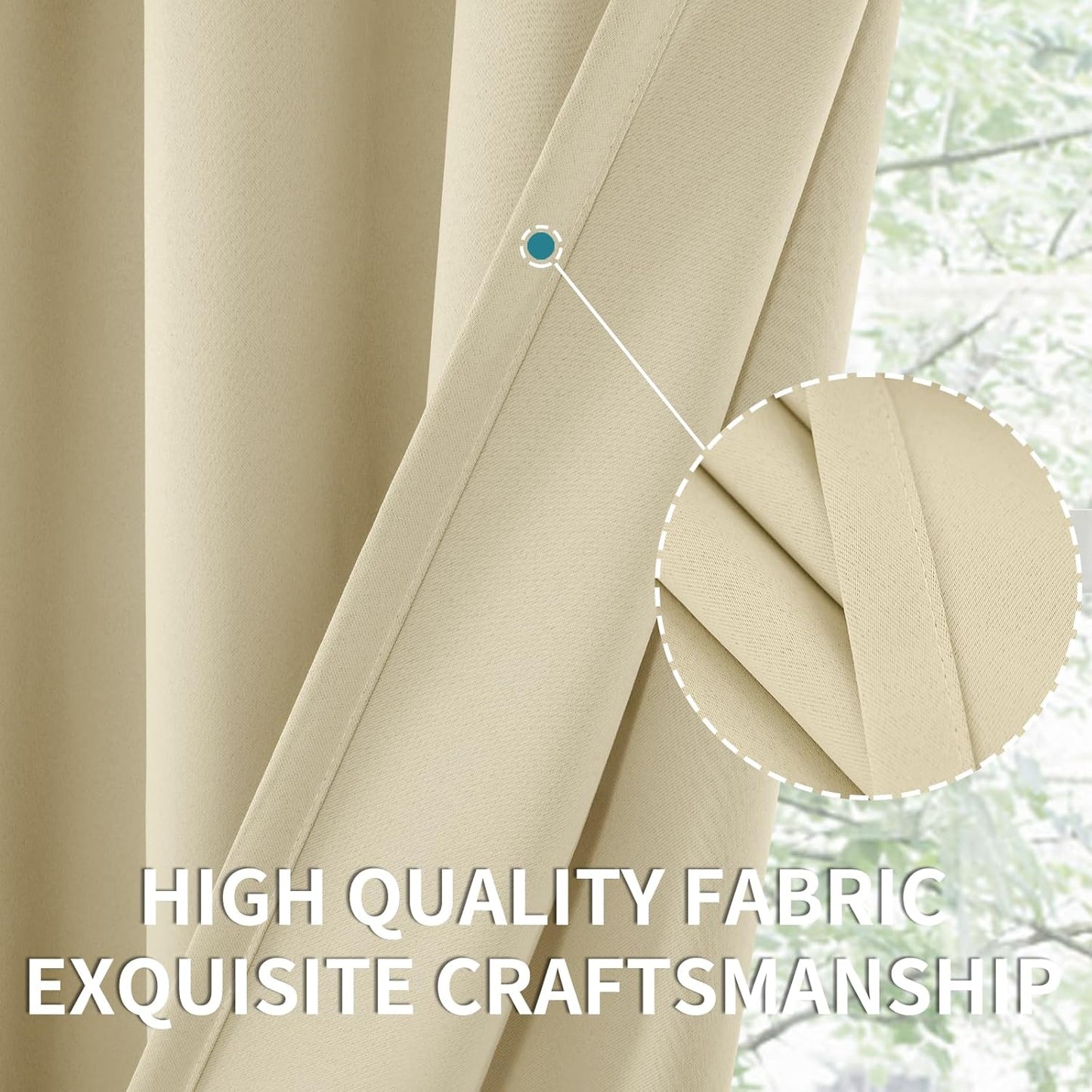 BGment Beige Blackout Curtains for Kitchen Cafe Window 34 x 40 Inch Long - Short Length Drapes with Rod Pocket Half Window Darkening Blinds for Bathroom Rv Bedroom, 2 Panels