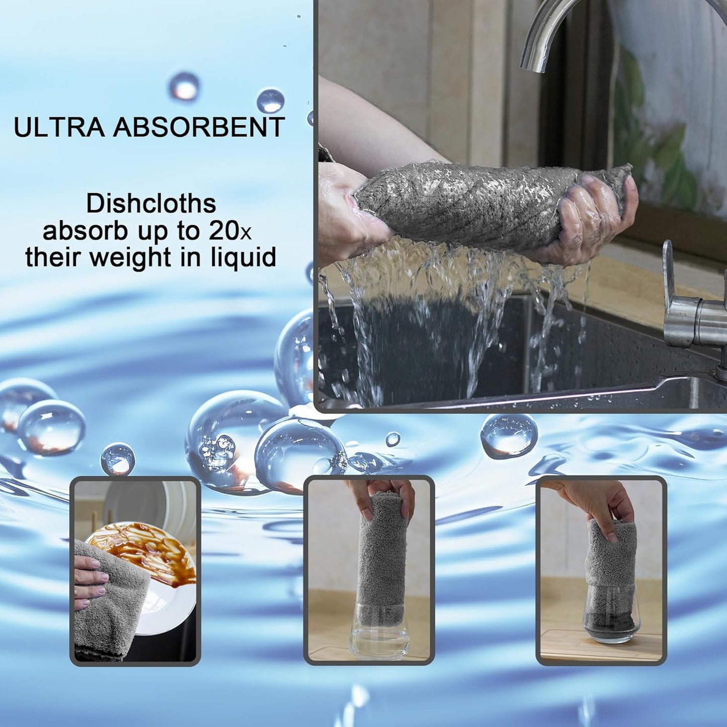 kimteny Kitchen Cloth Dish Towels, 13x28 Inches Premium Dishcloths, Super Absorbent Coral Velvet Microfiber Cleaning Cloths, Fast Drying Rags for Washing Dishes (13x28-12 Pack, Grey)