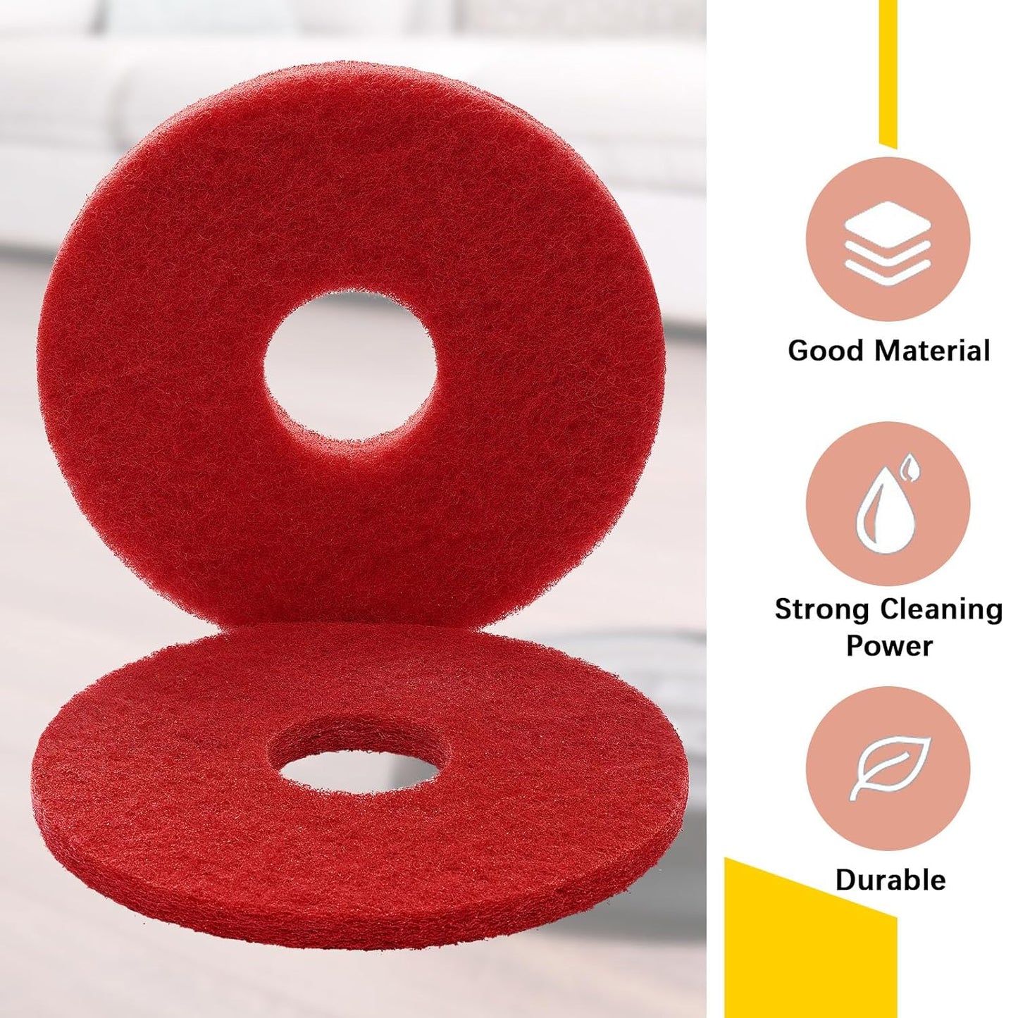 2 Pcs 12" Red Scrubbing Pads Commercial Cleaning Orbiter Pads-Maintenance Non Woven for Floor Buffer Machine