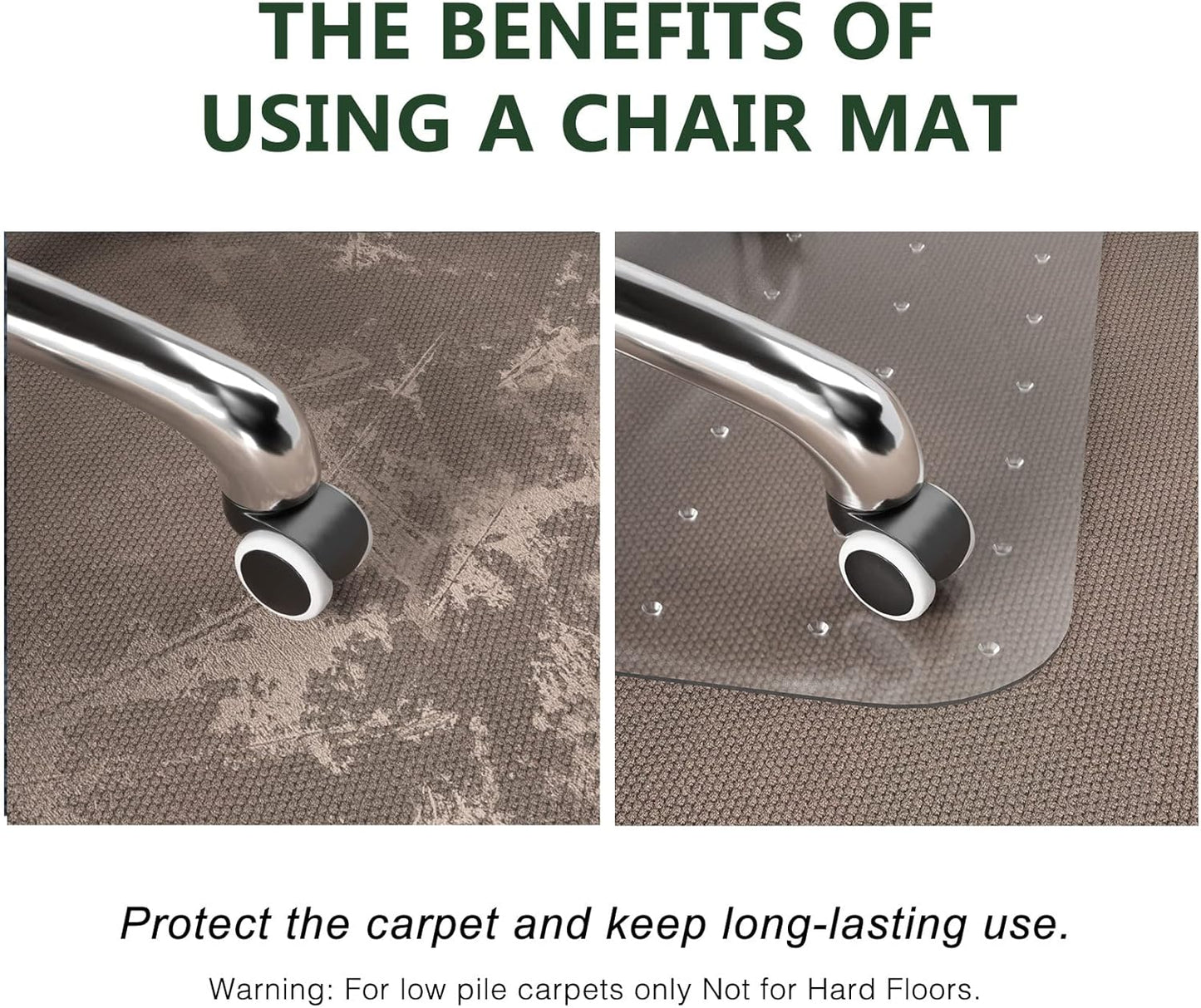 FuturHydro Office Chair Mat for Low Pile Carpet, 48" x 36" Clear Computer Desk Chair Mats for Carpeted Floors, Easy Glide Rolling Plastic Floor Mat (Rectangle)