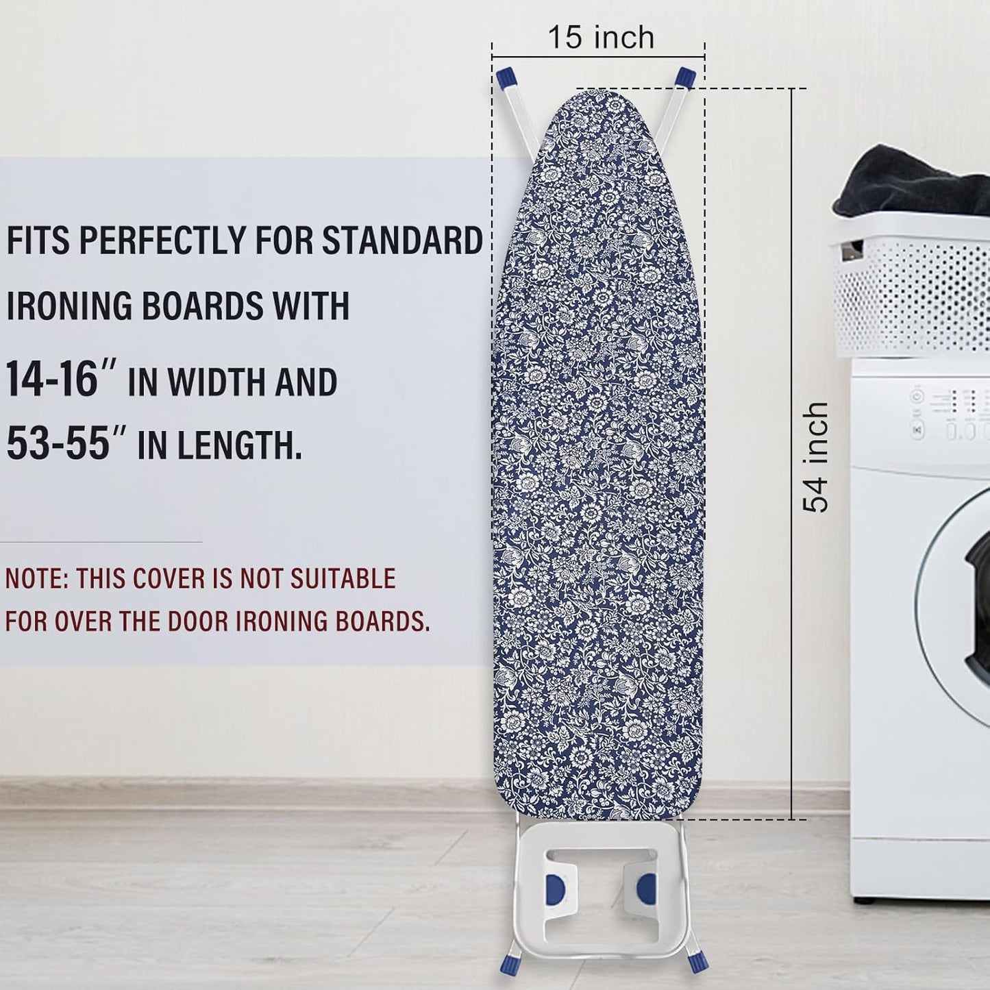 Ironing Board Cover and Pad 15x54 Inch Standard Ironing Board Cover with Elastic Edge and Hook and Loop Fasteners Scorch and Stain Resistant Cotton Ironing Covers with Thick Padding