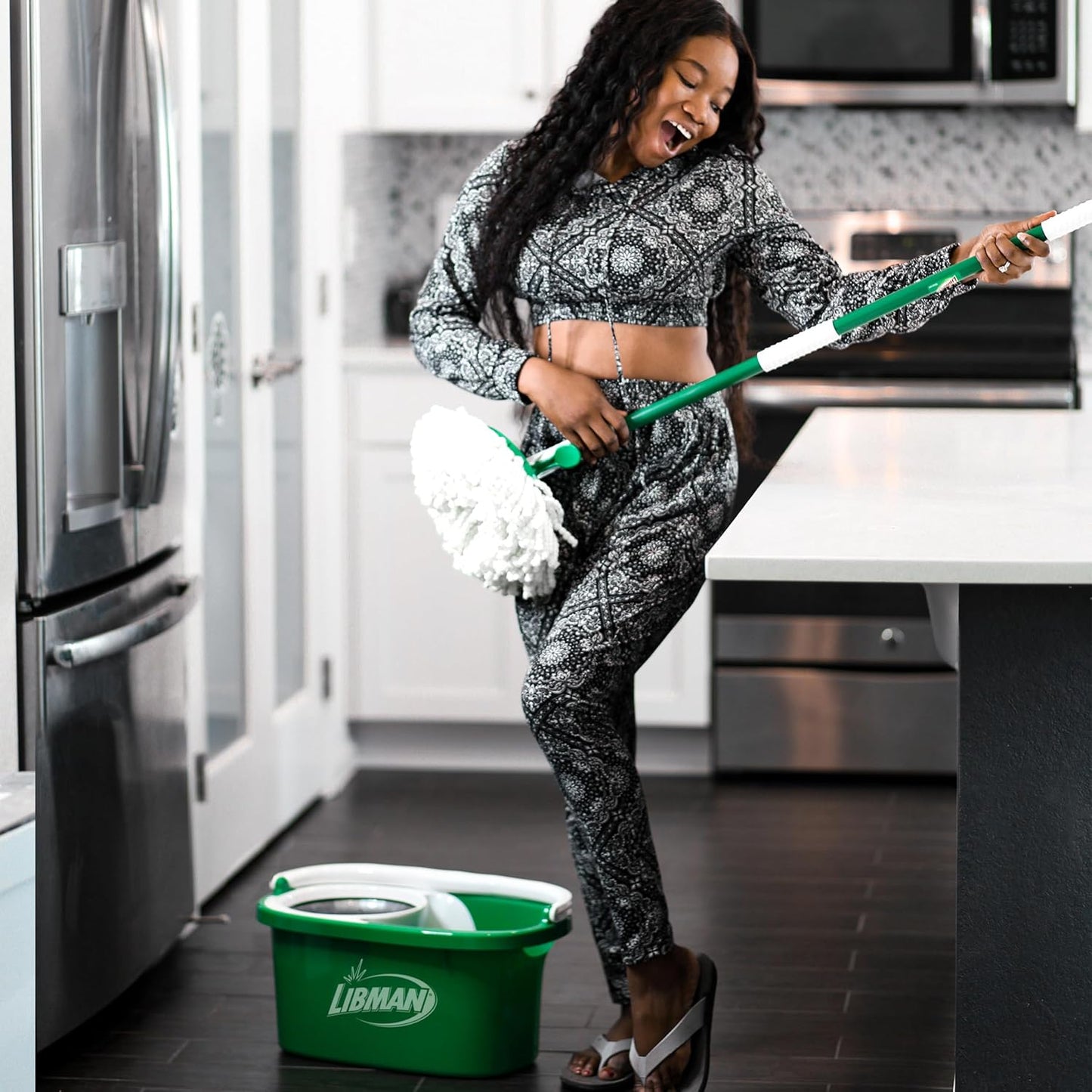 Libman Tornado Spin Mop System, Spinning Floor Mopping and Bucket with Wringer Set for Home, Hardwood, Laminate, Tile Cleaning, Includes 1 Machine Washable Replacement Head Refills (2 Total)