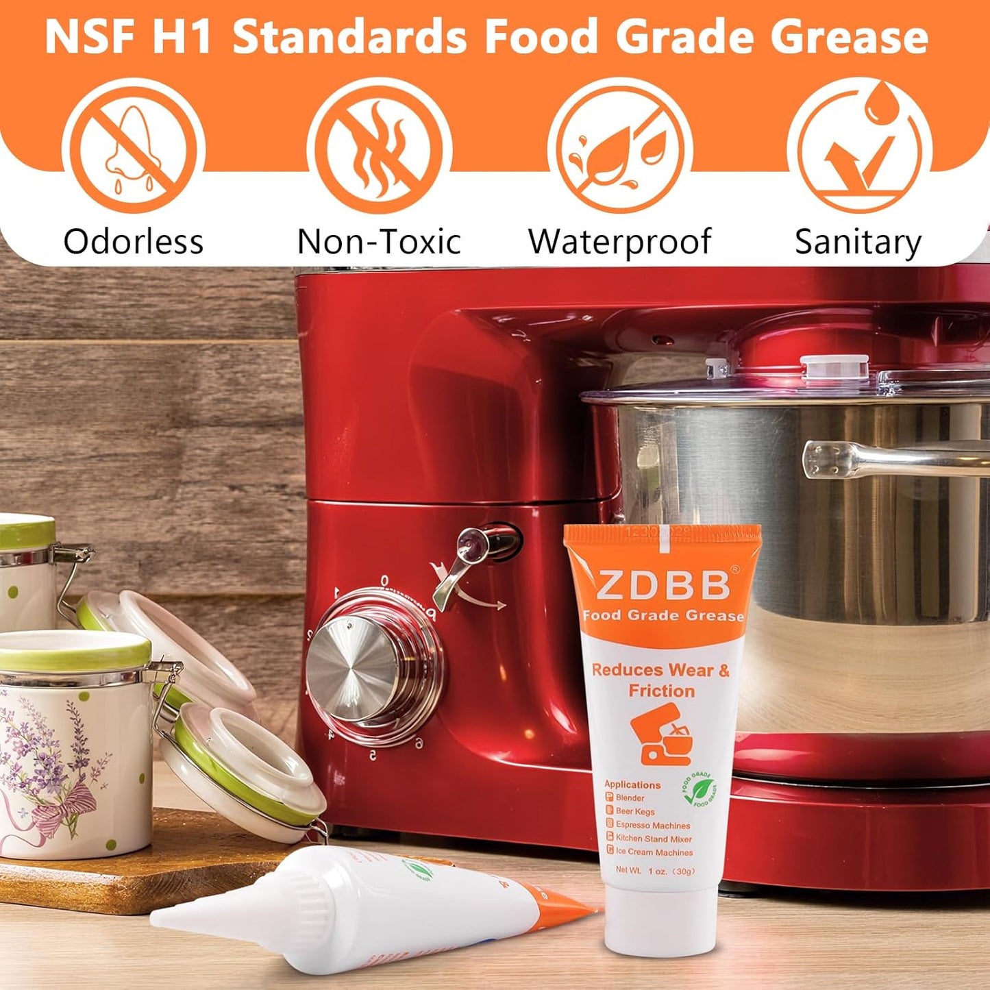 Food Grade Grease Lubricant for Kitchenaid Mixer NSF H1 Food Service Equipment Lube Coffee Machine Grease for Soft Serve Machines Yogurt Ice Cream Machine, Prevent Wear and Rust, 1 oz 2-Pack
