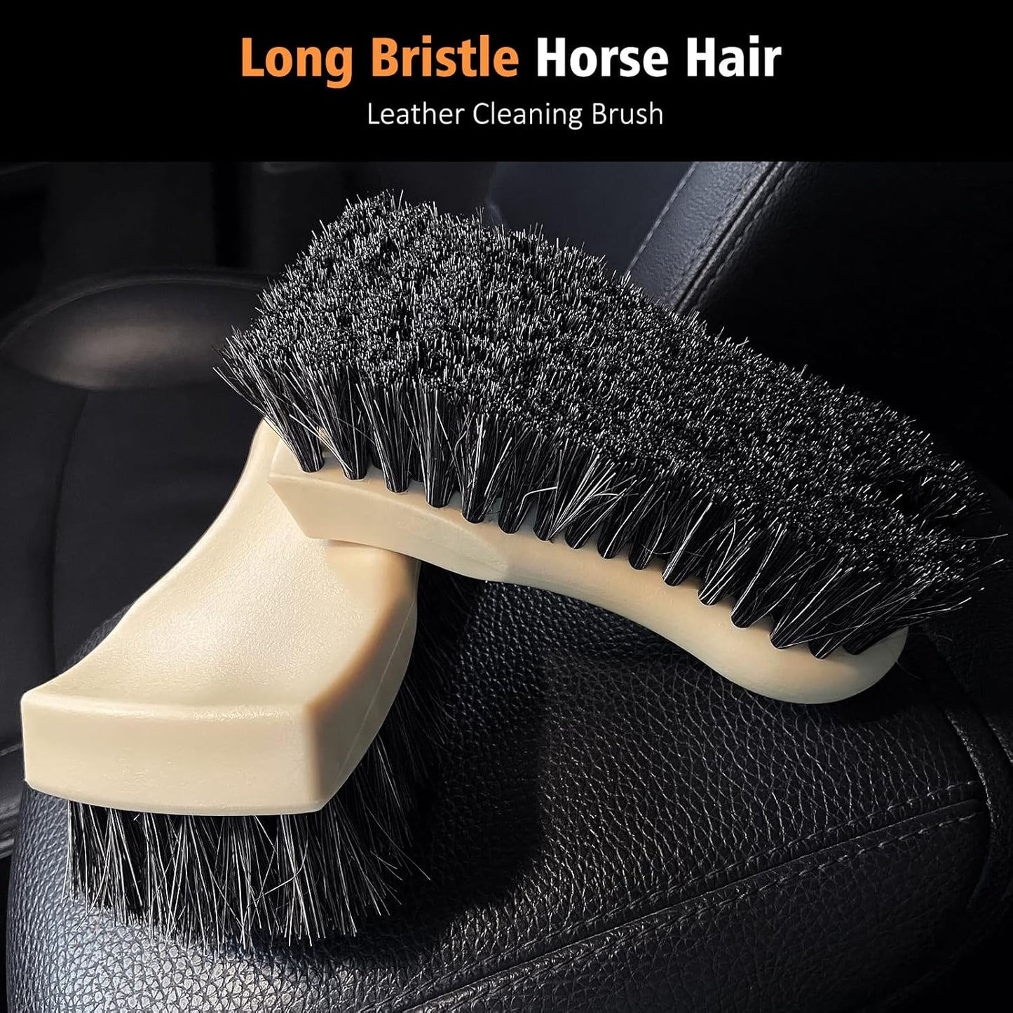 YeewayVeh 7PCS Car Interior Detailing Kit, Horse Hair Car Leather Brush, Applicator Pads and Microfiber Cloth for Car Interior & Seats Leather, Interior Car Cleaning Kit, Orange