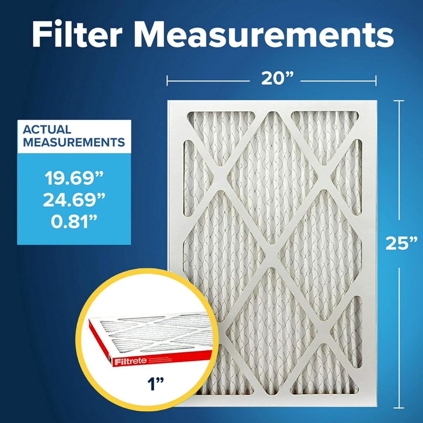 Filtrete 20x25x1 AC Furnace Air Filter, MERV 11, MPR 1000, Micro Allergen Defense, 3-Month Pleated 1-Inch Electrostatic Air Cleaning Filter, 4 Pack (Actual Size 19.69 x 24.69 x 0.81 in)