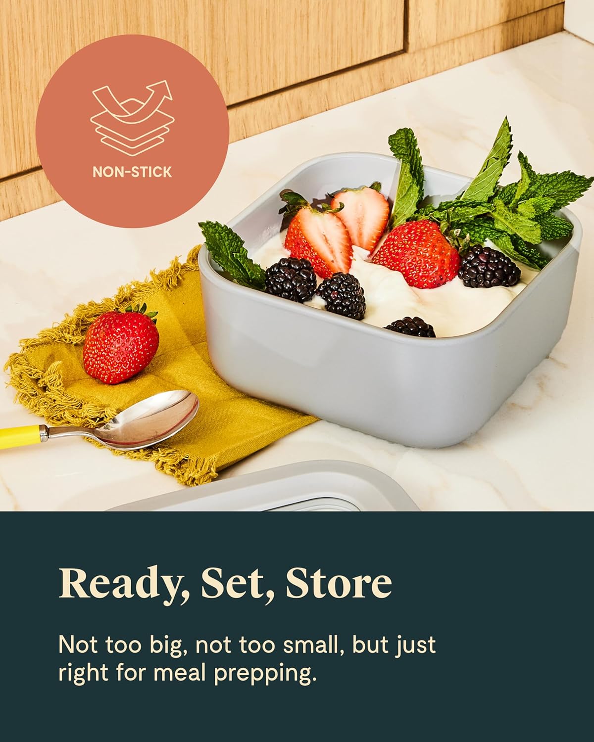 Caraway 2pc Glass Food Storage Set - 4.4 Cup Food Containers (2) - Ceramic Coated - Non Toxic, Non Stick Lunch with Lids - Dishwasher, Oven, & Microwave Safe - Gray