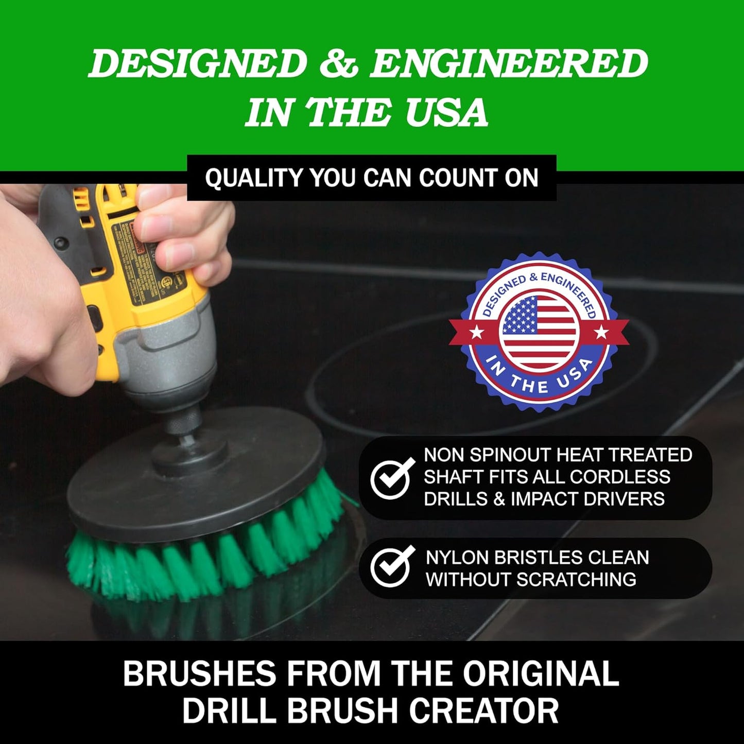 Drillbrush Green Kitchen Drill Brush Set – Drill Powered Cleaning Tools for Stainless Steel Sink, Copper Sink, Stove Top, Oven, Air Fryer & Cabinets – Must-Have Kitchen Accessories for Fast Cleaning