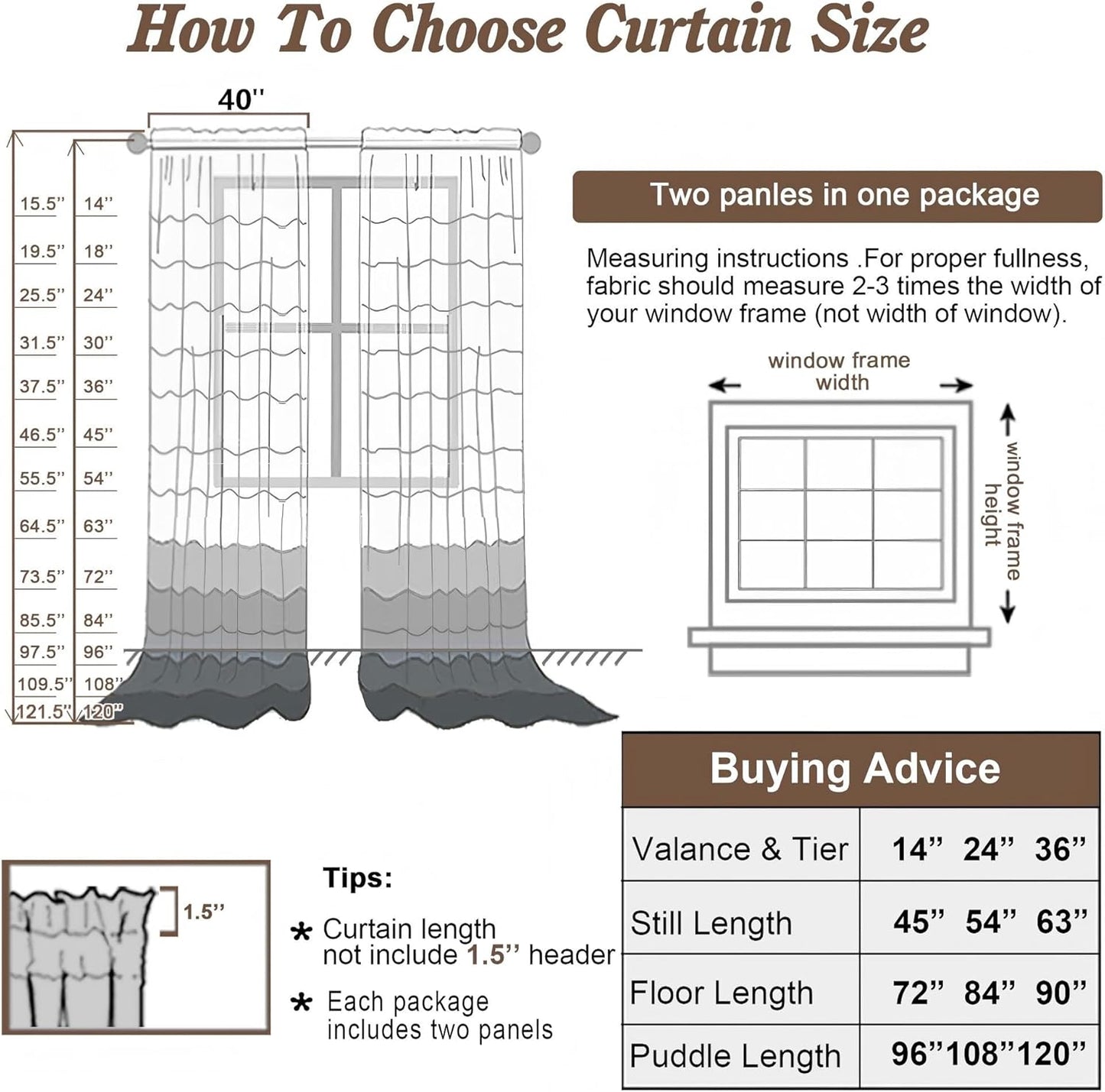 Chyhomenyc White Sheer Curtains 108 Inch Length 2 Panels Set, Extra Long Light Filtering Solid Voile Window Drapes for Living Room Party Ceremony, 42Wx108L, 9FT Length, Set of 2, White