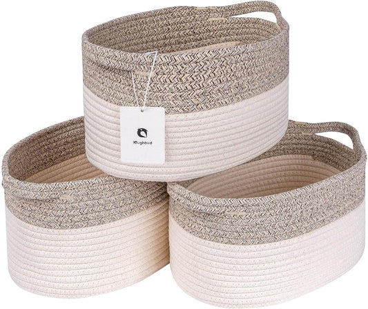 Medium and Large Woven Basket//With Handle, Used for Toys and Fabric Storage Basket used for Storing xl Storage Box, Decorative Storage Box Room 2pack (Light Brown, L13×W9×H7)