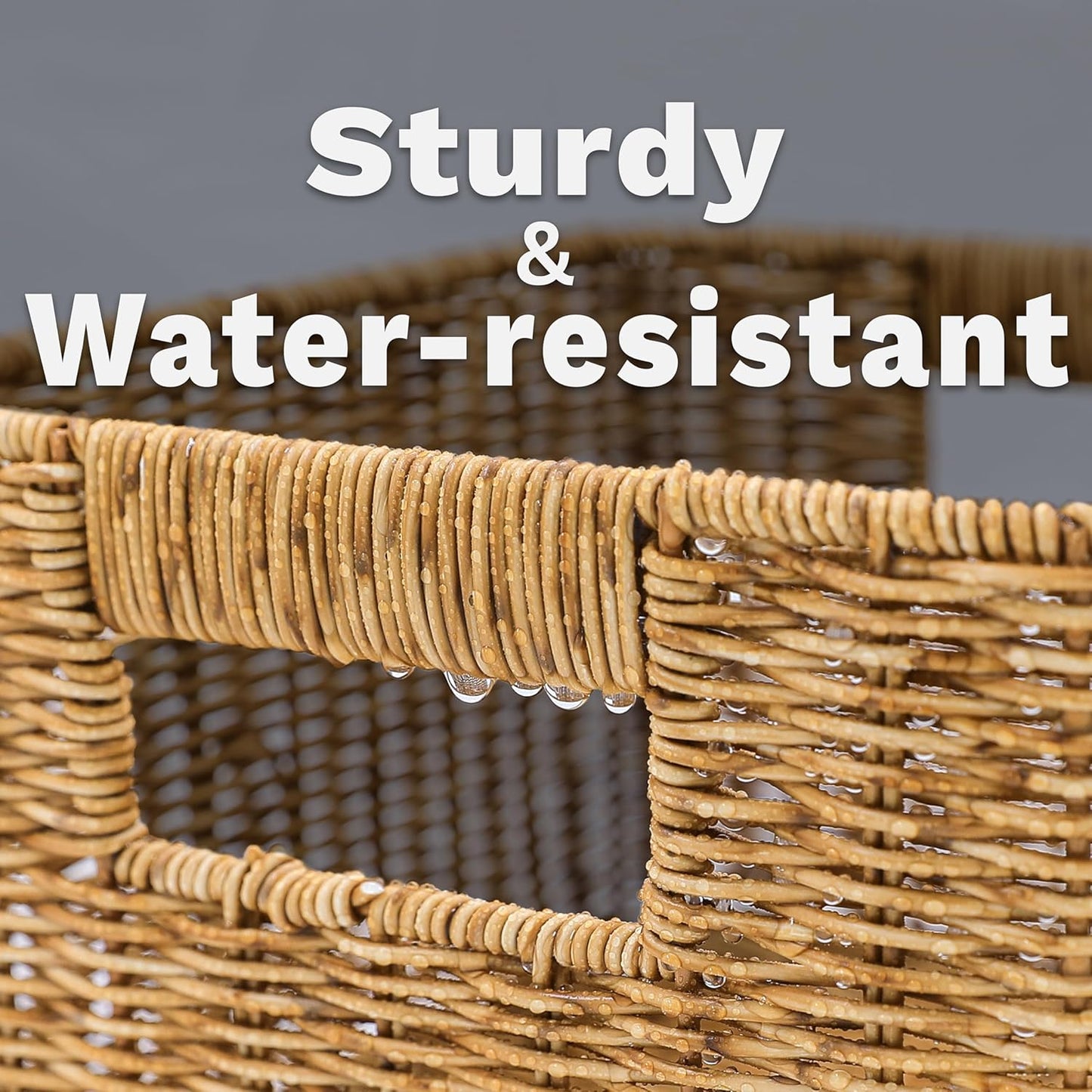 myHomeBody Wicker Storage Basket, Storage Cubes, Woven Baskets for Organizing, Resin Wicker Set of 3, Tan