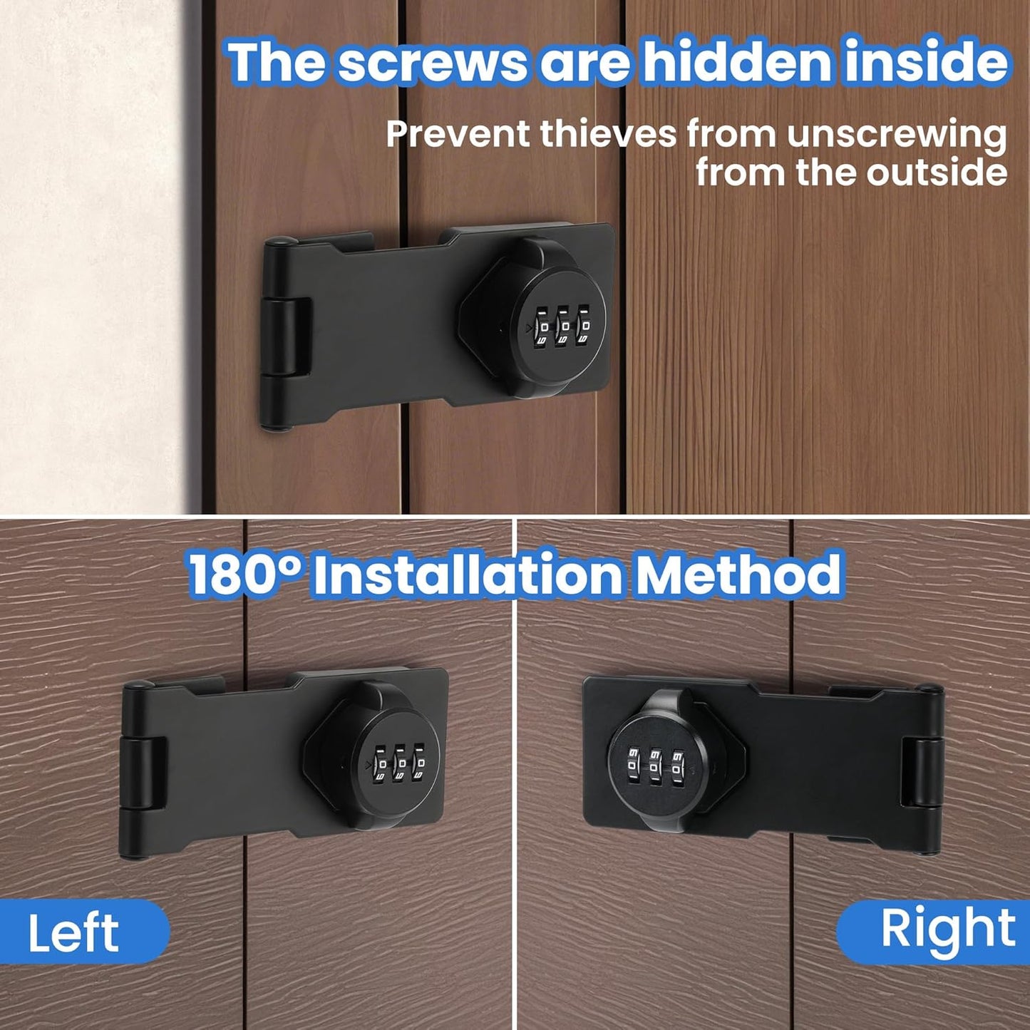 Keyless Cabinet Lock with Combination Code - 3-Digit Password Hasp Latch Lock for Drawers, Bifold Closet Door and Double Sided Door (Black, 4.5 Inch)