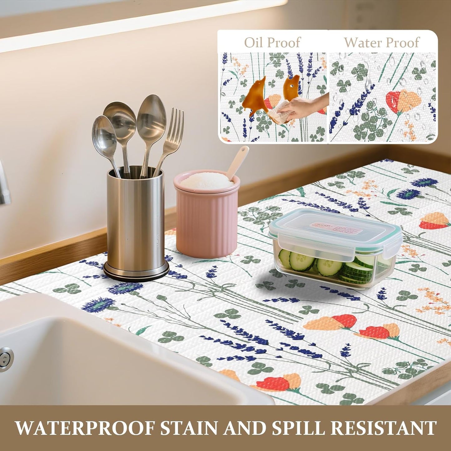 FINNEZ Shelf and Drawer Liner 12in x 20FT with Cutting Tool, Non Slip Non Adhesive Drawer Liners for Kitchen Cabinets, Waterproof Floral Cabinet Liner for Shelves, Refrigerator