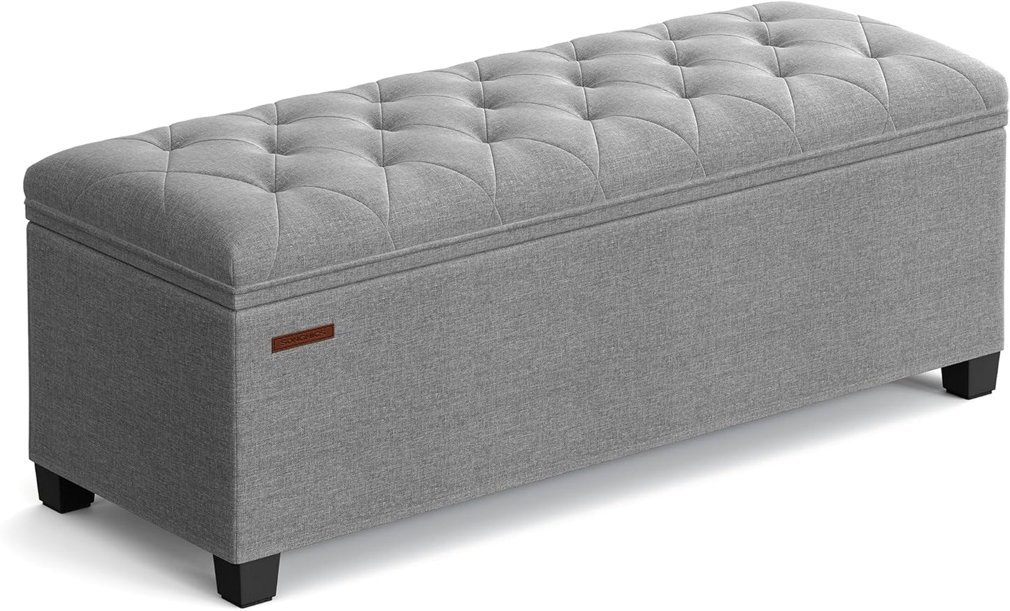 SONGMICS Storage Ottoman Bench, Foot Rest with Legs, 15.7 x 43.3 x 15.7 Inches, End of Bed Bench, Storage Chest, Load up to 660 lb, for Living Room, Bedroom, Entryway, Light Gray ULSF088G02