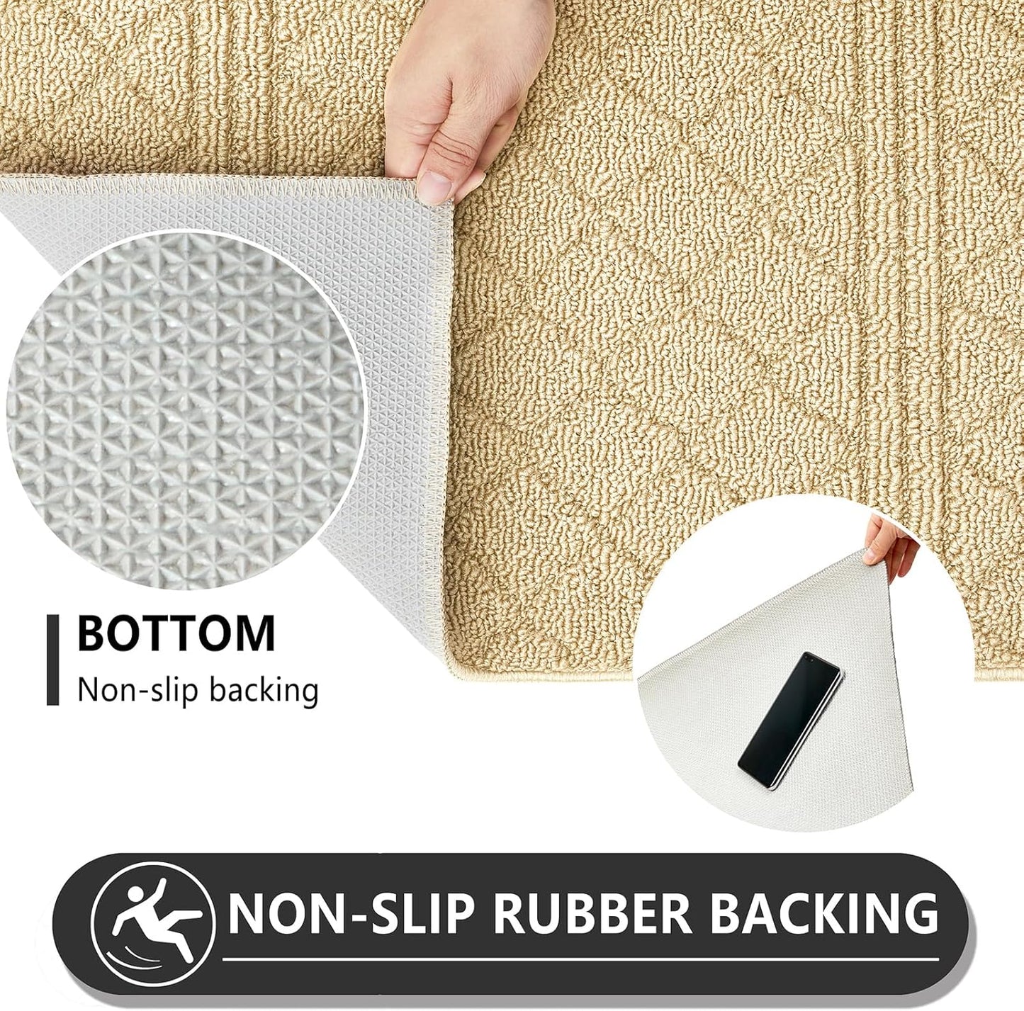 REFETONE Indoor Doormat, Front Back Door Mat 20"x32" Absorbent Rubber Backing Non Slip Door Mats, Low-Profile Resist Dirt Entrance Rugs, Machine Washable Door Rug Inside Floor Mat for Entryway, Golden