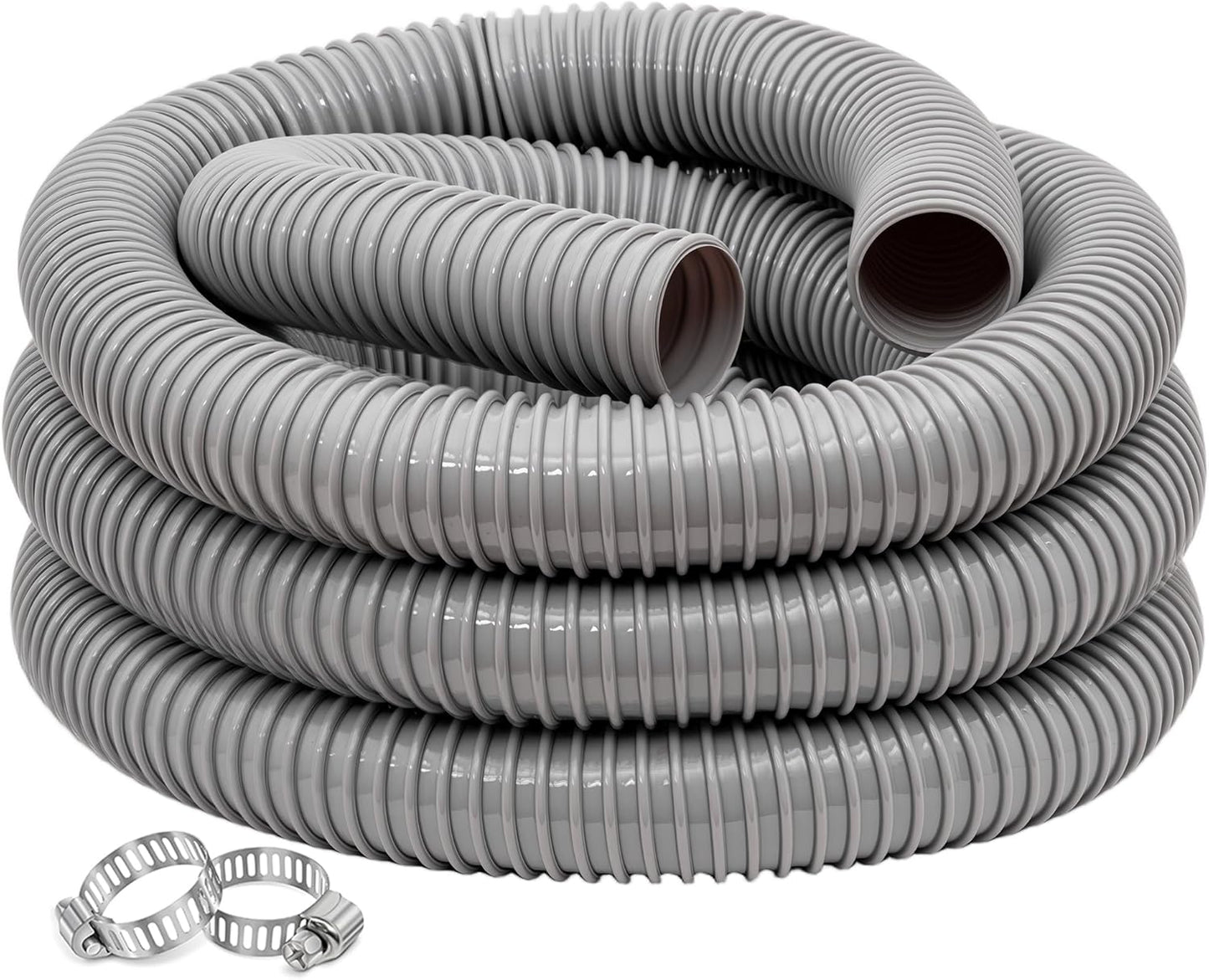 Dust Collection Hose 1.5 in × 10 ft Heavy Duty Flexible PVC Reinforced Thicken Helix Suction Discharge Corrugated Pipe Hose for Fume Dust Collector Fitting Wood Chip Saw (1.5 inch gray hose)