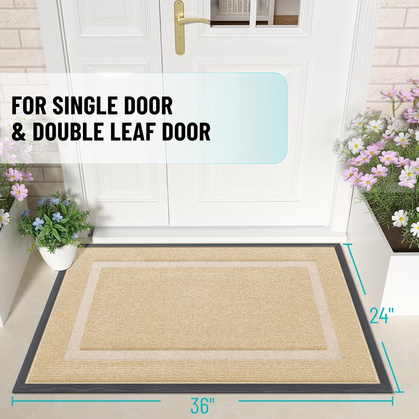 OLANLY Front Door Mat Indoor Outdoor Entrance, Waterproof All-Season, All-Weather Doormat, Sturdy Natural Rubber, Fade Resistant, Low Profile, Easy Clean Patio Porch Entryway Mat, 36x24, Beige