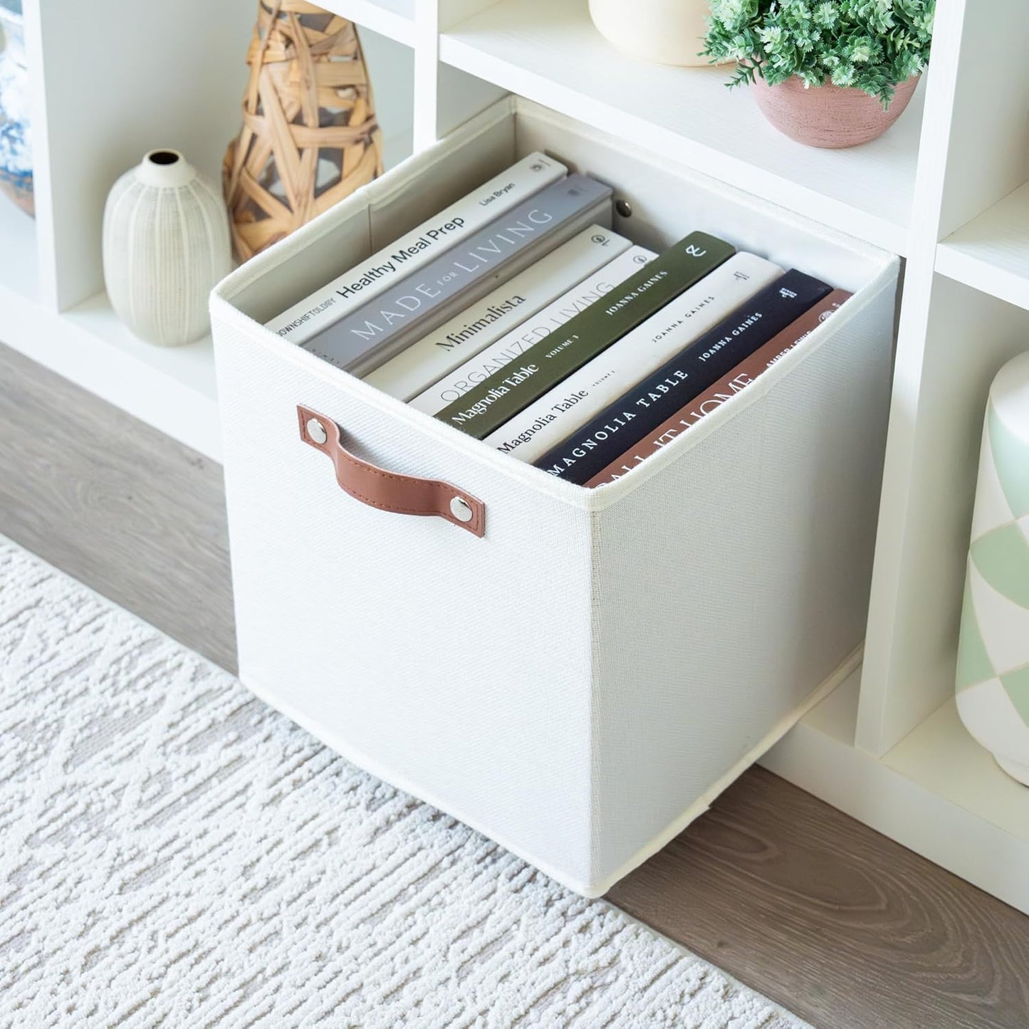 OrganiHaus 11x11 Fabric Cubes Storage Bins Set of 4, Foldable Collapsible Fabric Storage Bins for Organizer, Cubbies Organizer for Kallax, Linen Cube Shelf Baskets, Toy Organizing boxes - White