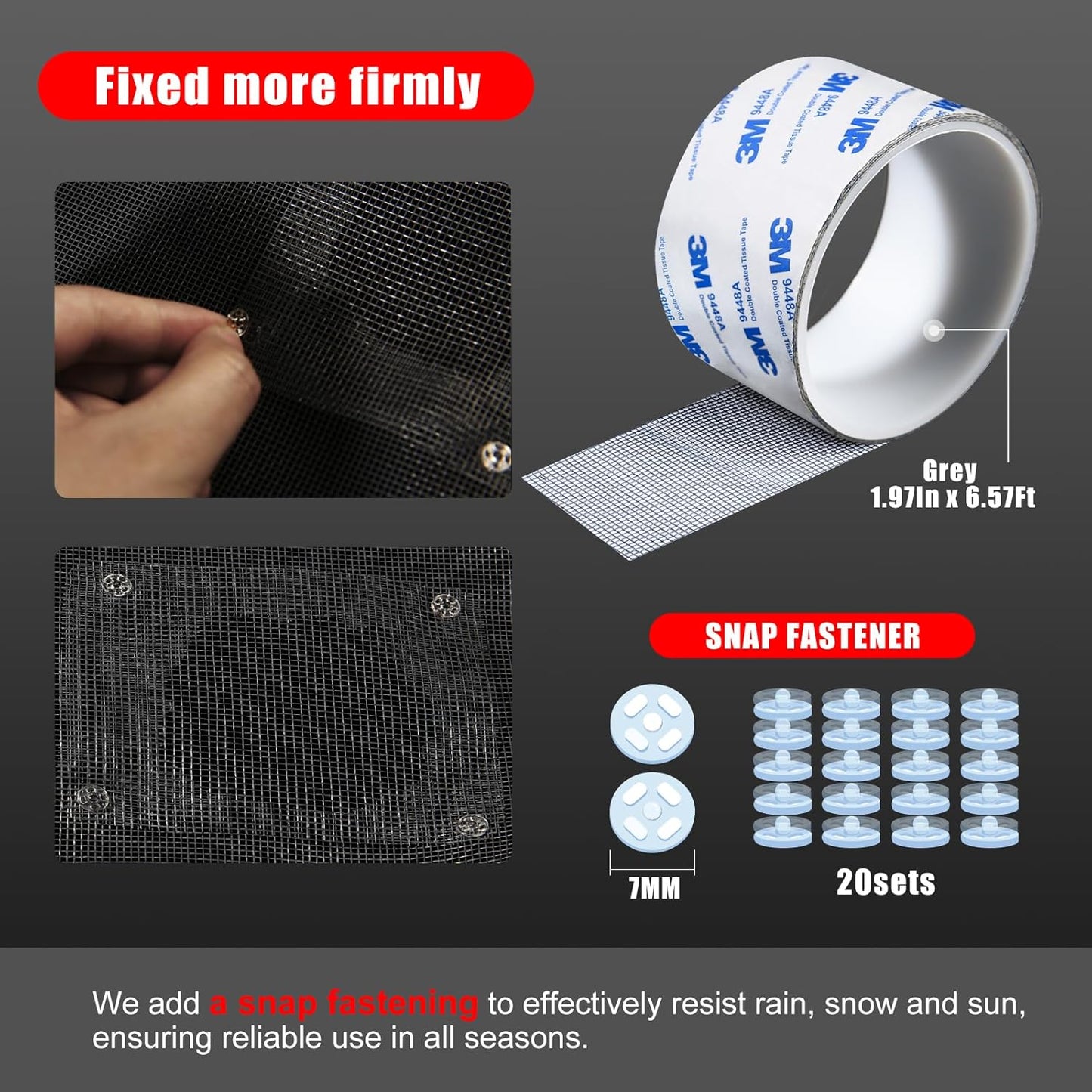 Super Strong Adhesion Screen Repair Tape Replacement Kit, Made of 3M, Screen Tape Mesh Repair for Window Screen and Screen Door Tears Holes, Grey 1.97In X 6.57Ft
