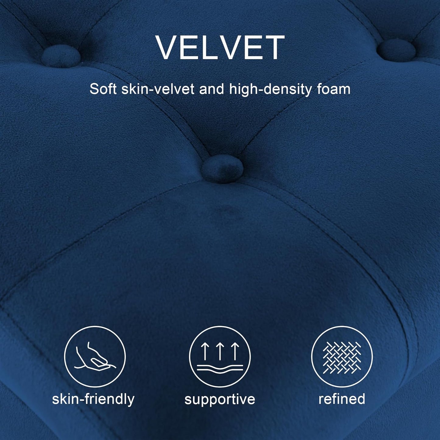 Ottoman with Storage, Storage Ottoman Bench with Button-Tufted, Upholstered End of Bed Bench with Wooden Legs for Bedroom, Entryway (Navy Blue, Set of 1)