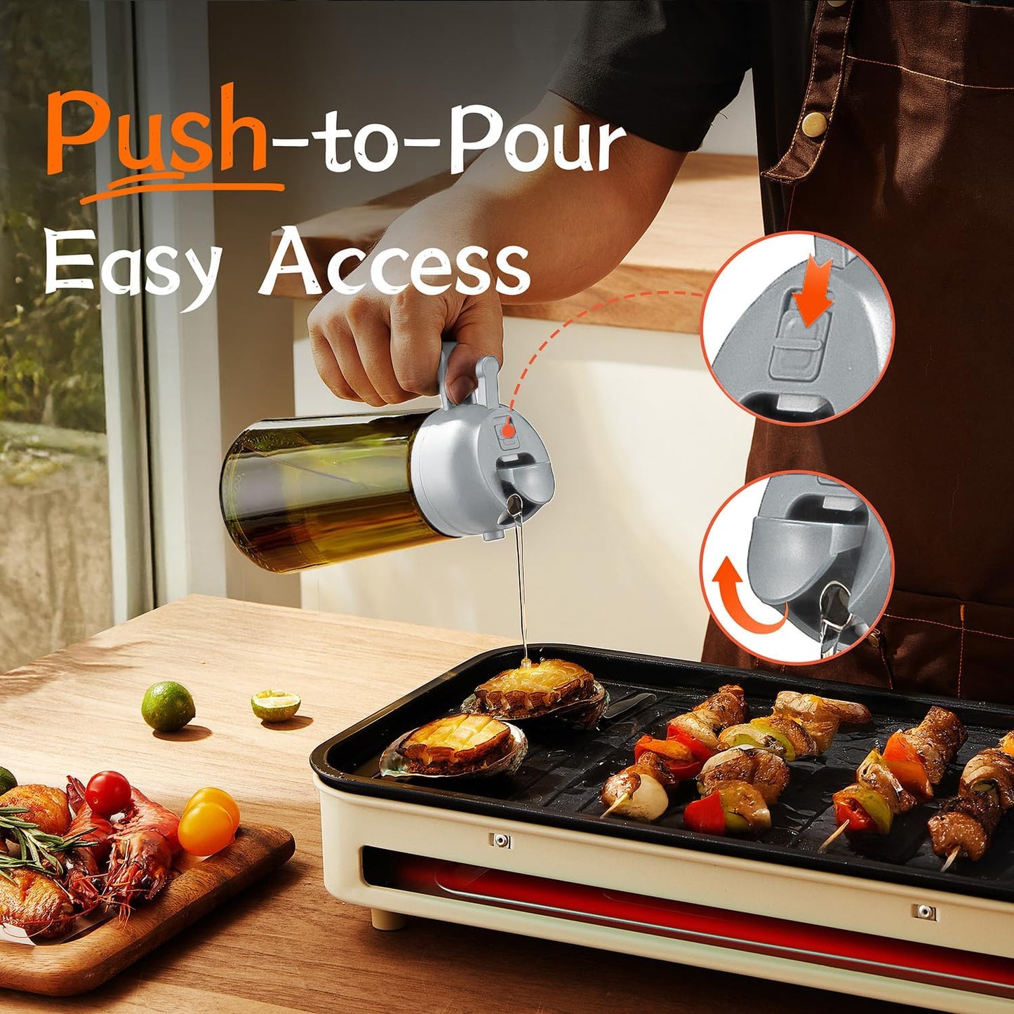 TrendPlain - Original 16oz/470ml Olive Oil Dispenser Bottle for Kitchen Gadgets and Air Fryer Accessories - Olive Oil Sprayer for Cooking w/Stickers - Ash