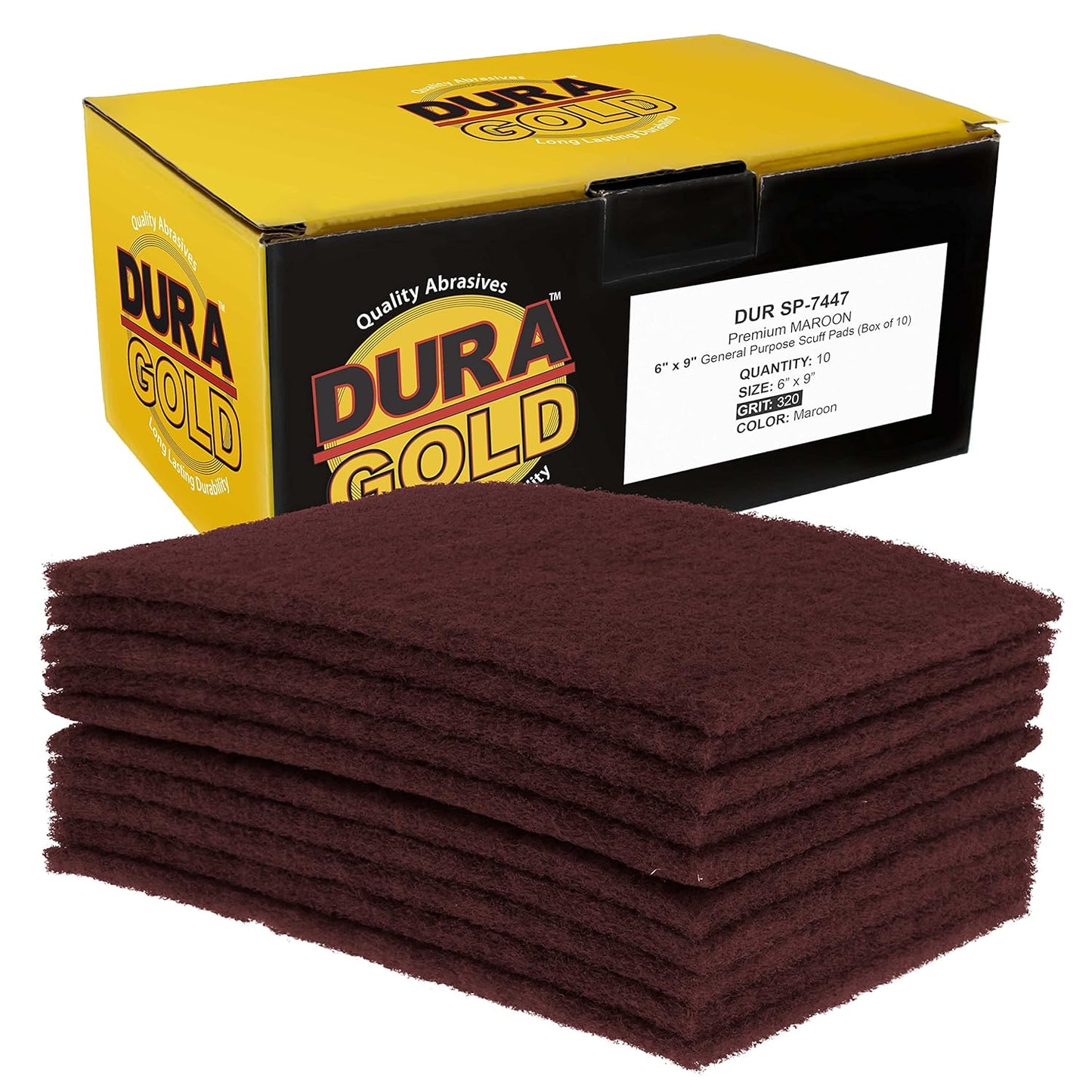 Dura-Gold Premium 6" x 9" Maroon General Purpose Scuff Pads, Box of 10 - Scuffing, Scouring, Sanding, Paint Primer Prep Adhesion Scratch - Surface Preparation Automotive Car Auto Body Woodworking Wood