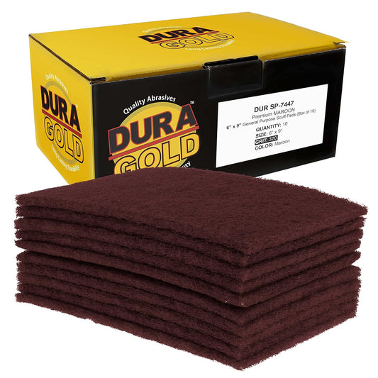 Dura-Gold Premium 6" x 9" Maroon General Purpose Scuff Pads, Box of 10 - Scuffing, Scouring, Sanding, Paint Primer Prep Adhesion Scratch - Surface Preparation Automotive Car Auto Body Woodworking Wood