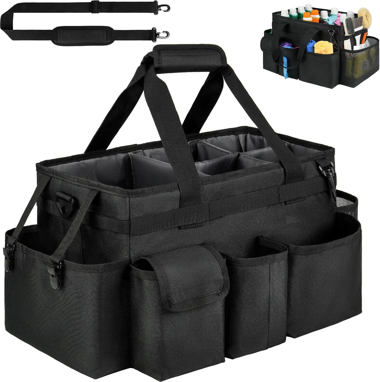 Cleaning Caddy Bag,Large Cleaning Supplies Organizer with Handle for Housekeepers, Black