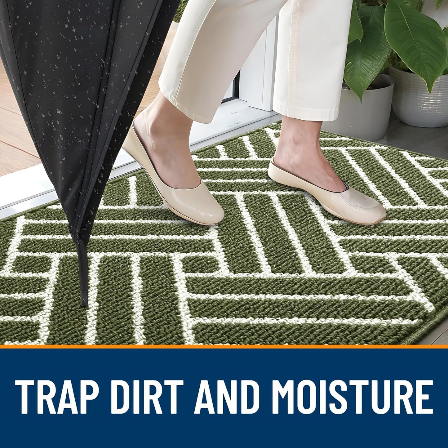 OLANLY Indoor Door Mat, 32x20 Inch, Dirt Resistant and Absorbent, Non-Slip Rubber Backing Floor Mats, Easy Clean Low-Profile Doormat for Entryway, Front Door, and Inside Entrance, Green