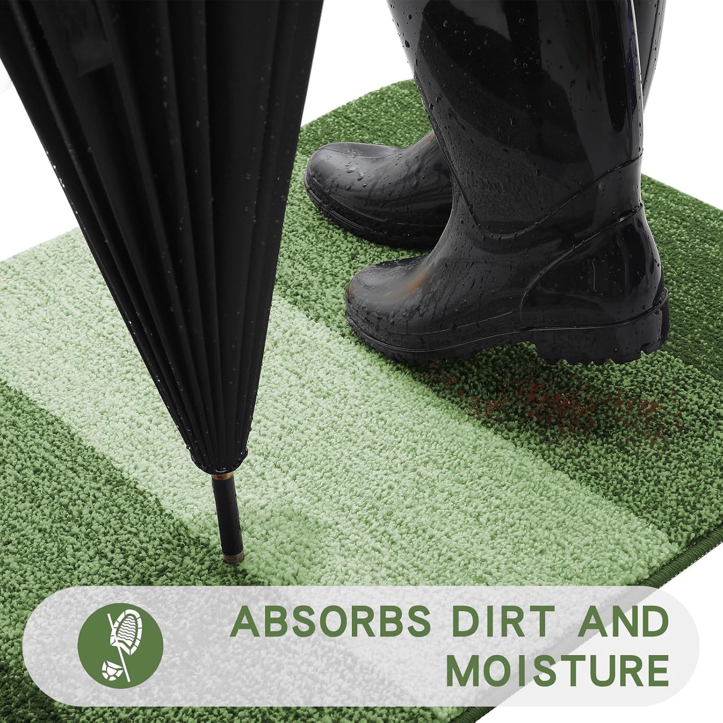 Kitinjoy Indoor Outdoor Door Mat, 48x32 Non-Slip Absorbent Dirt Trapper, Low-Profile Washable Inside Entrance Front Floor Mat, Sturdy Soft Entry Doormats for Entryway, Green