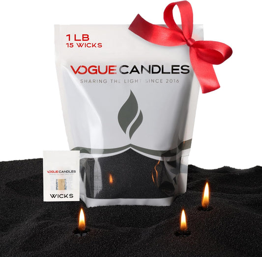 Vogue Candles 1LB Candle Sand with 15 Wicks | Plant-Based Refillable Wax Granules for DIY Candle Making | Clean Burning, Unscented, Smoke-Free, Vegan Candle Refill Kit- Black