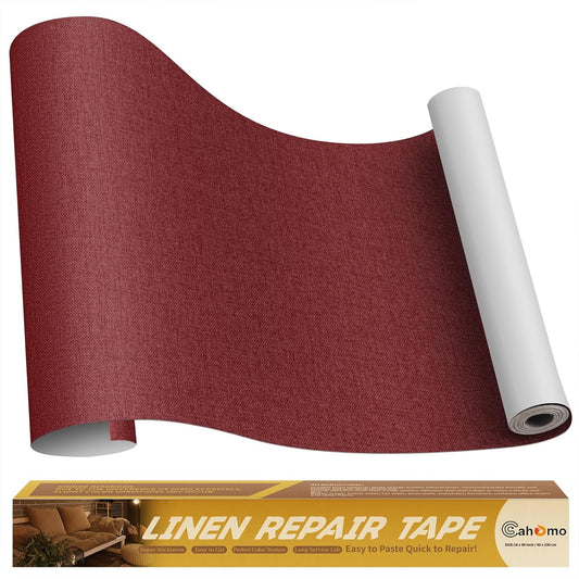 Linen Repair Tape 16x90 inch, Self Adhesive Fabric Patches, Linen Patch Tape Kit, Fabric Repair Tape for Couch Sofas, Headboards, Chairs, Pillows, Curtains, Couches - Dark Red